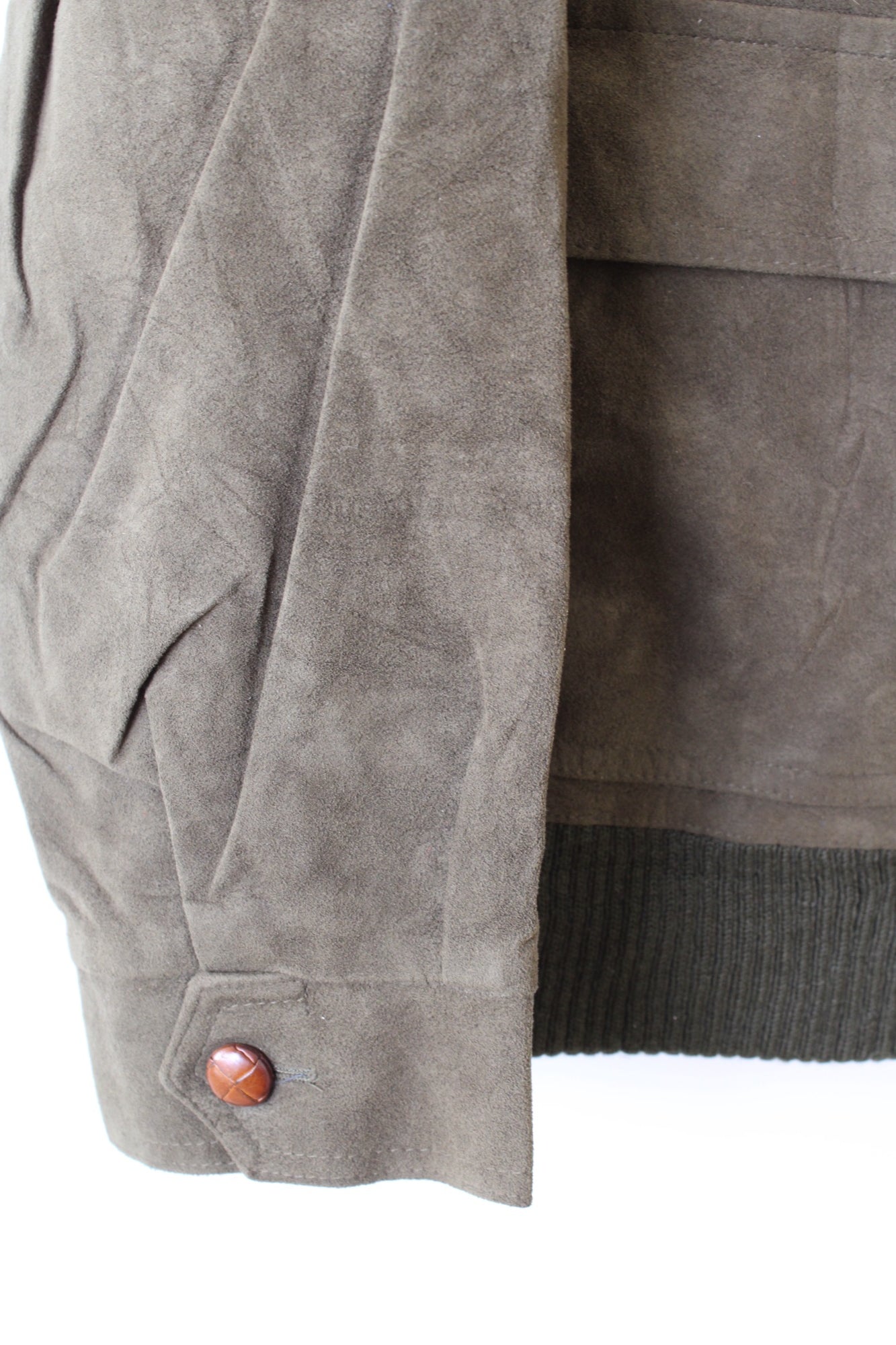 VINTAGE SUEDE BOMBER LEATHER LODEN SHORT JACKET DARK GREEN - M/L