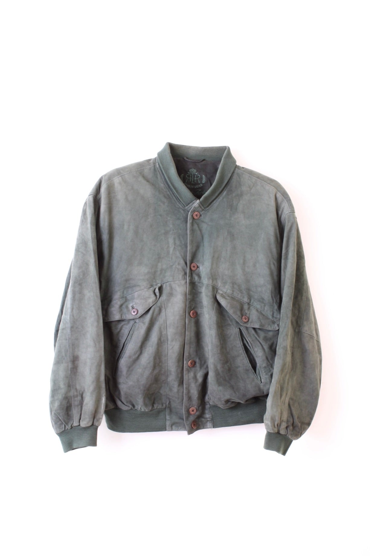 VINTAGE SUEDE BOMBER LEATHER JACKET DARK GREEN - 2XL/3XL