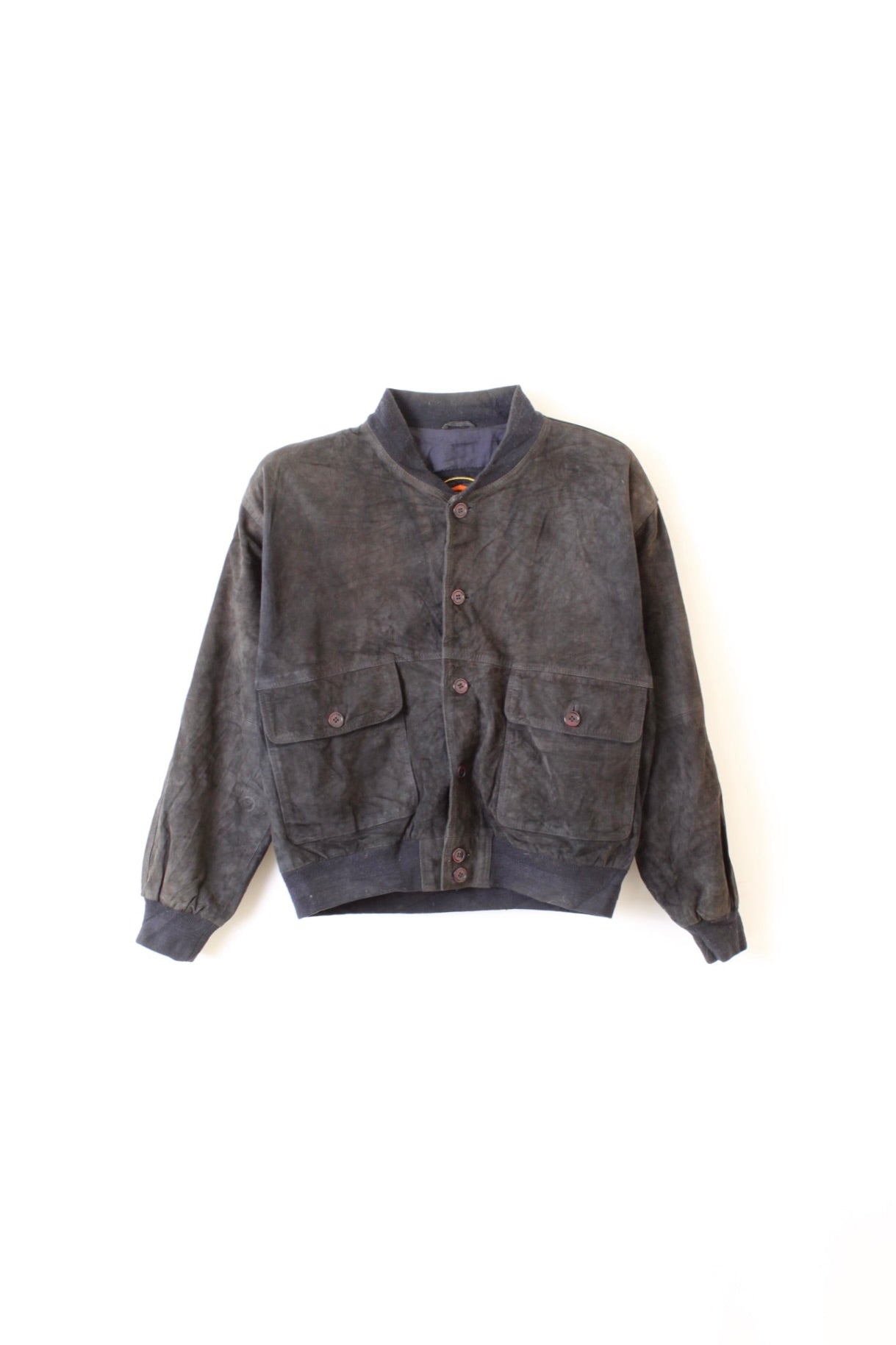 VINTAGE SUEDE BOMBER LEATHER JACKET DARK BLUE - M/L