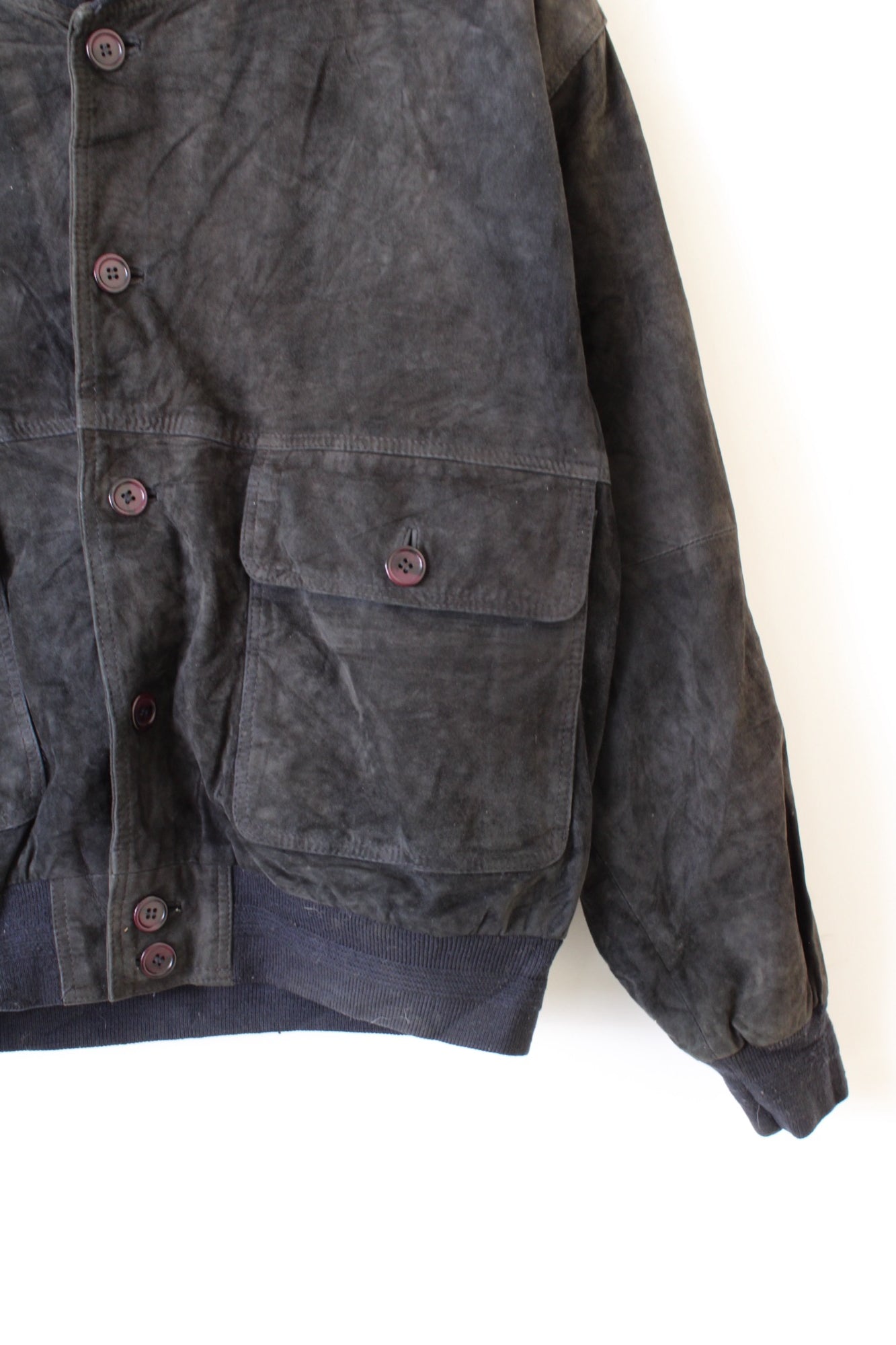 VINTAGE SUEDE BOMBER LEATHER JACKET DARK BLUE - M/L