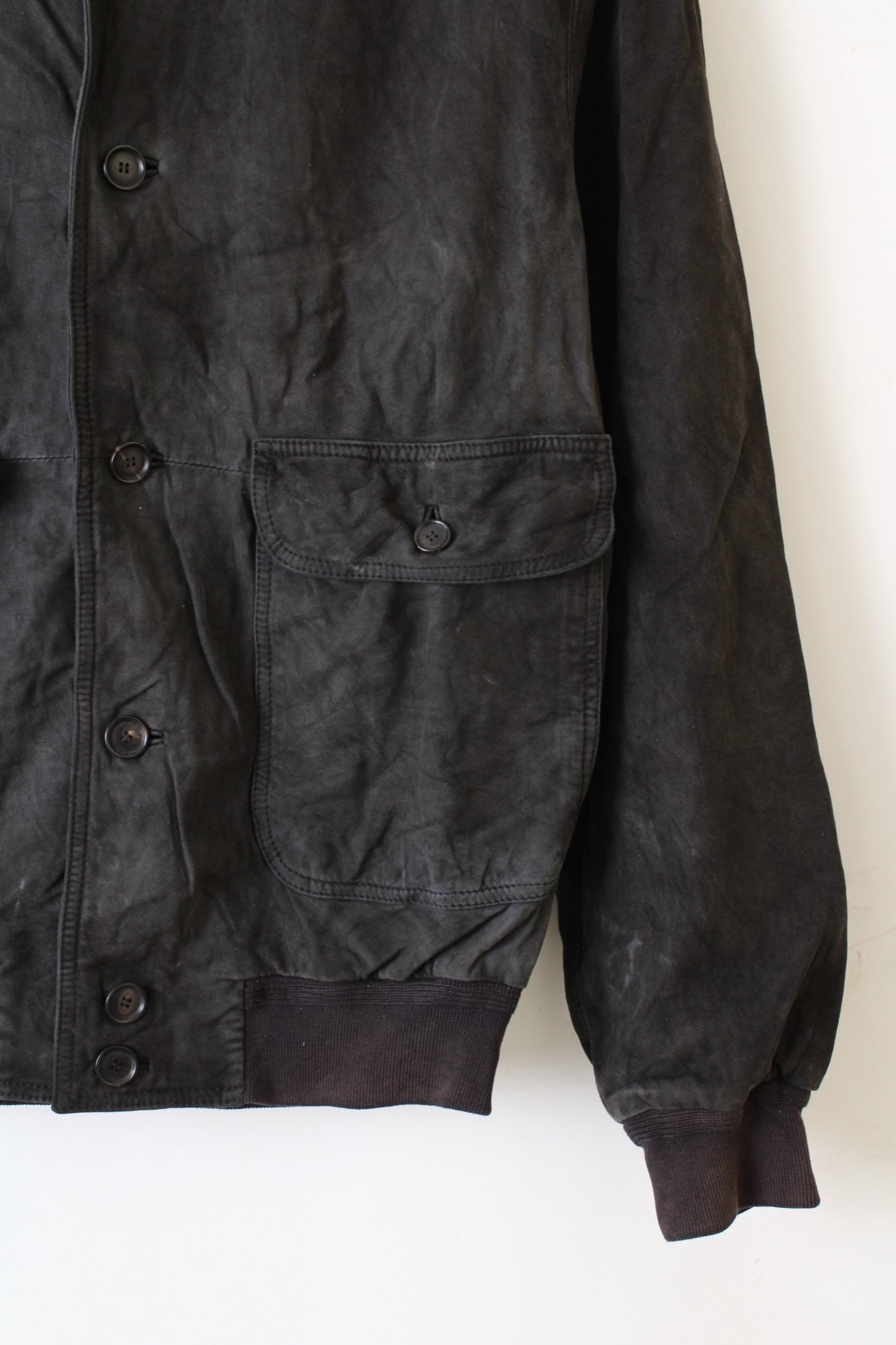 VINTAGE SUEDE BOMBER LEATHER JACKET BLACK - M/L