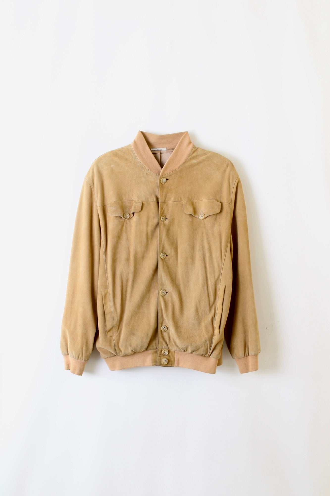 VINTAGE SUEDE BOMBER LEATHER JACKET BEIGE - L/XL