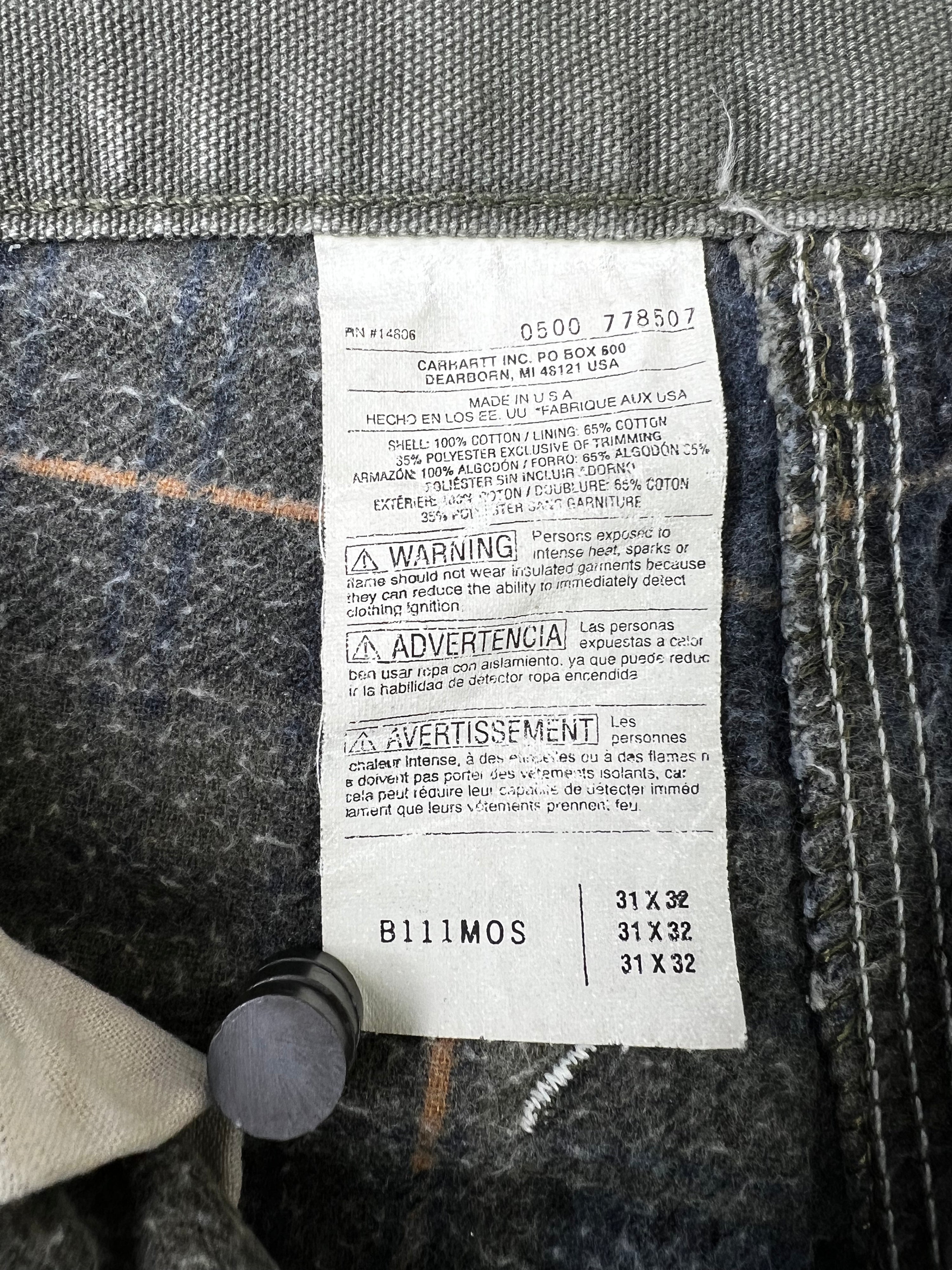 CARHARTT SINGLE KNEE FLEECE LINED PANTS GREEN MADE IN USA - 31X32
