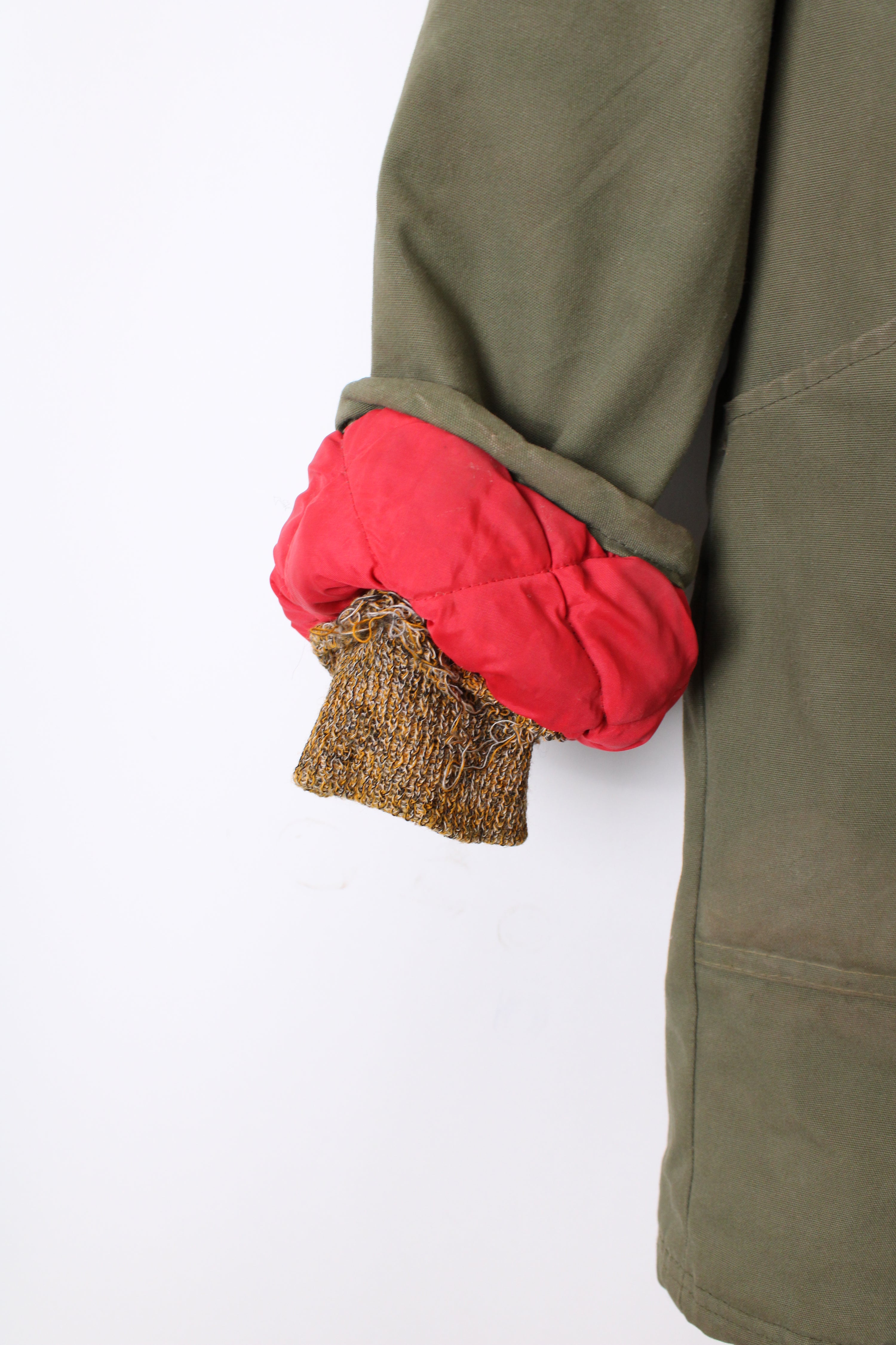 VINTAGE 1970S HEAVY QUILTED CANVAS PARKA GREEN - L/XL