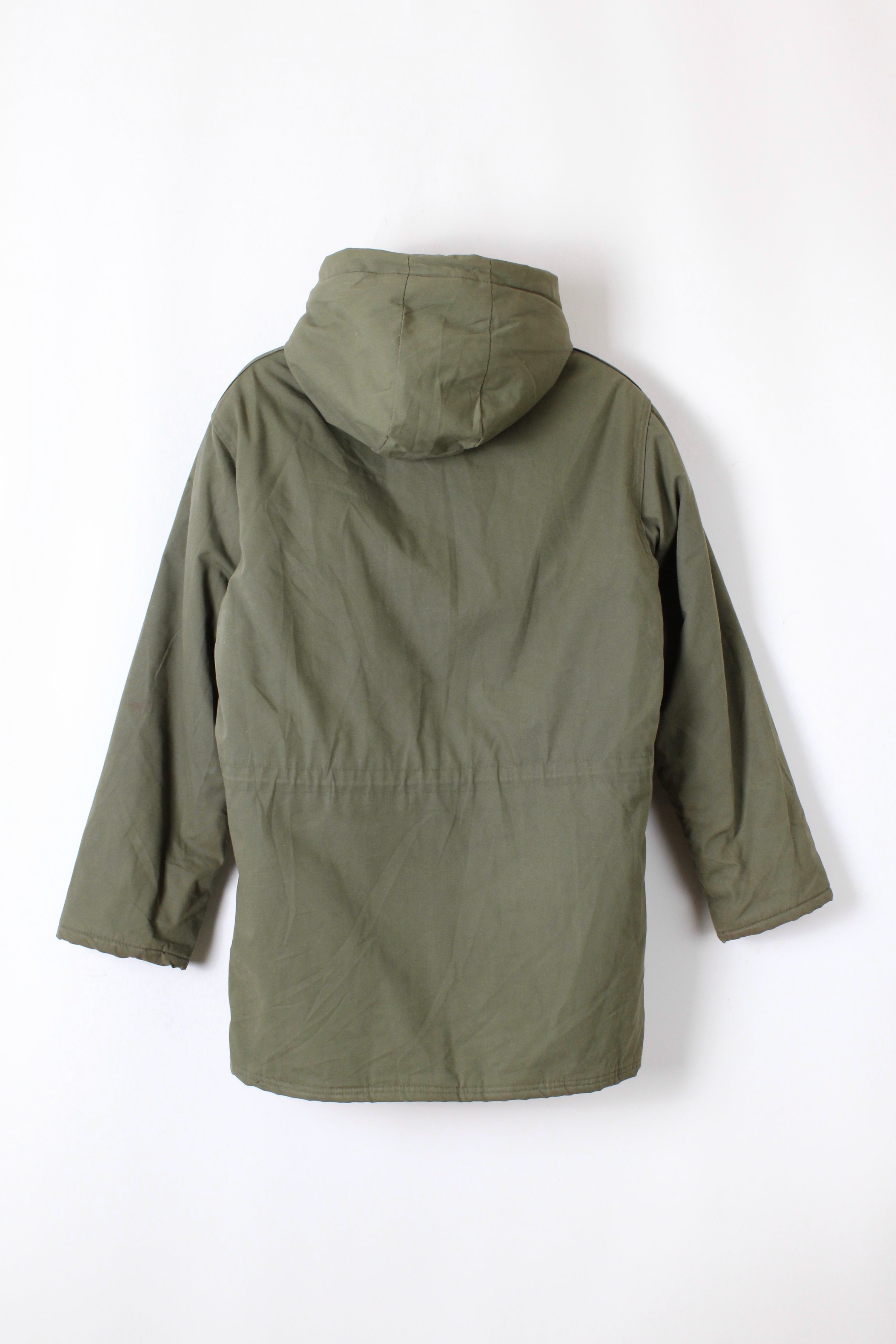 VINTAGE 1970S HEAVY QUILTED CANVAS PARKA GREEN - L/XL