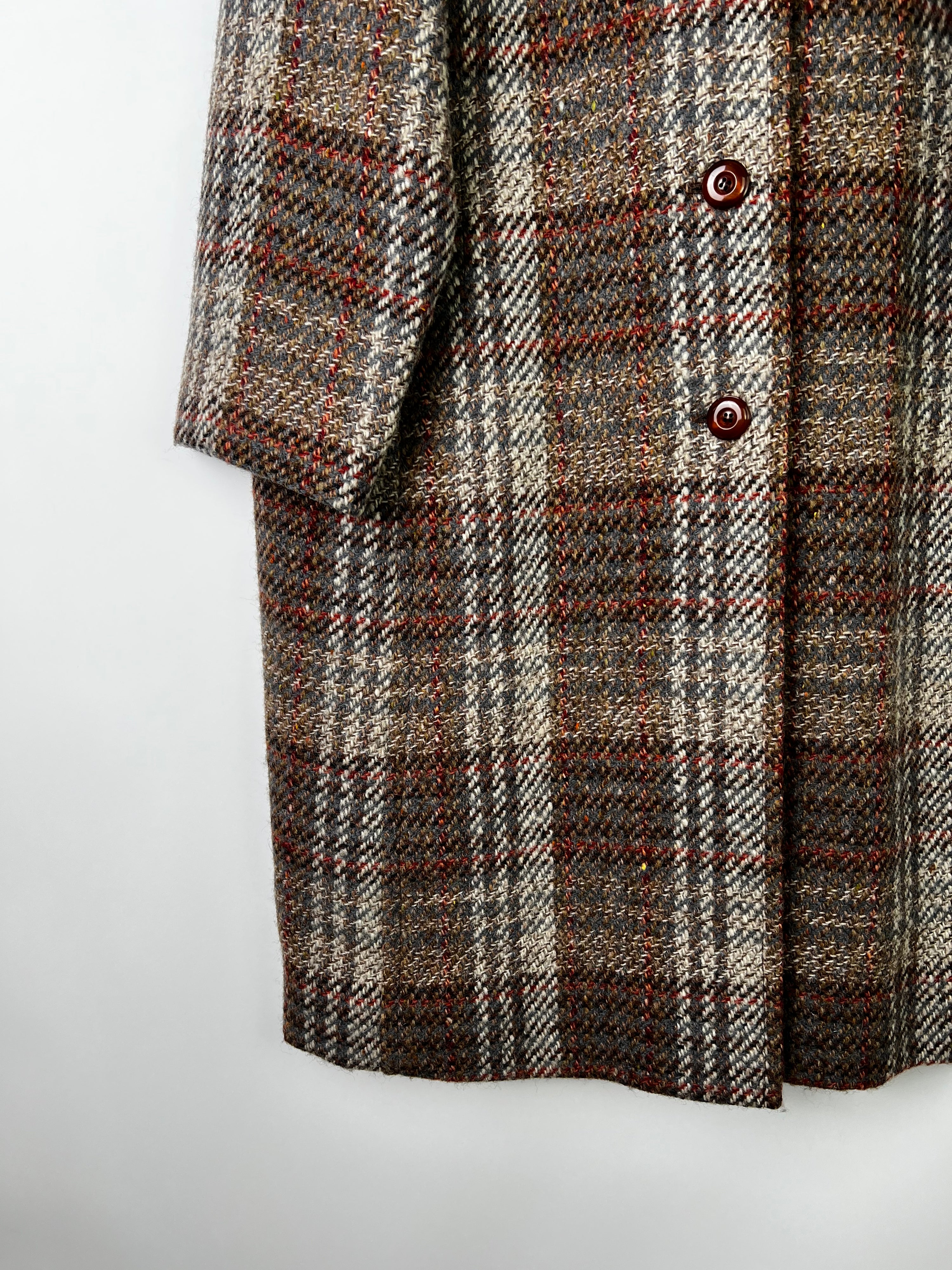 AQUASCUTUM VINTAGE PURE WOOL COAT TARTAN CHECK - S/M