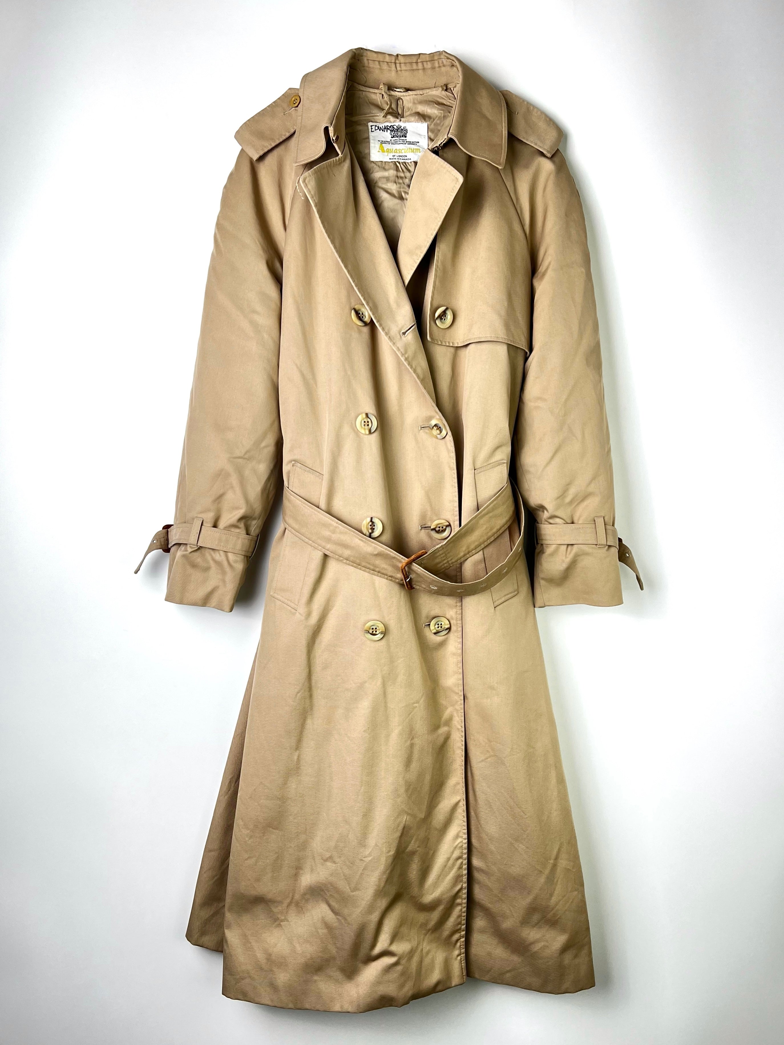 AQUASCUTUM DOUBLE BREAST TRENCH COAT BEIGE WOOL LINING - XS/S