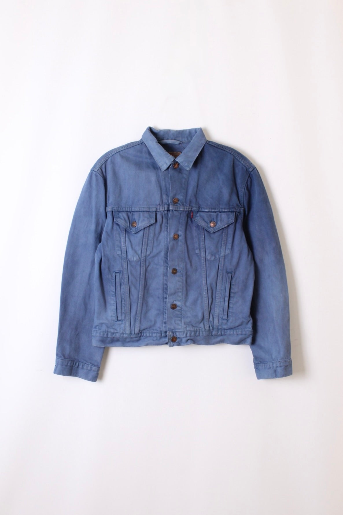 LEVIS VINTAGE DENIM TRUCKER JACKET VTG FADING COBALT BLUE - L