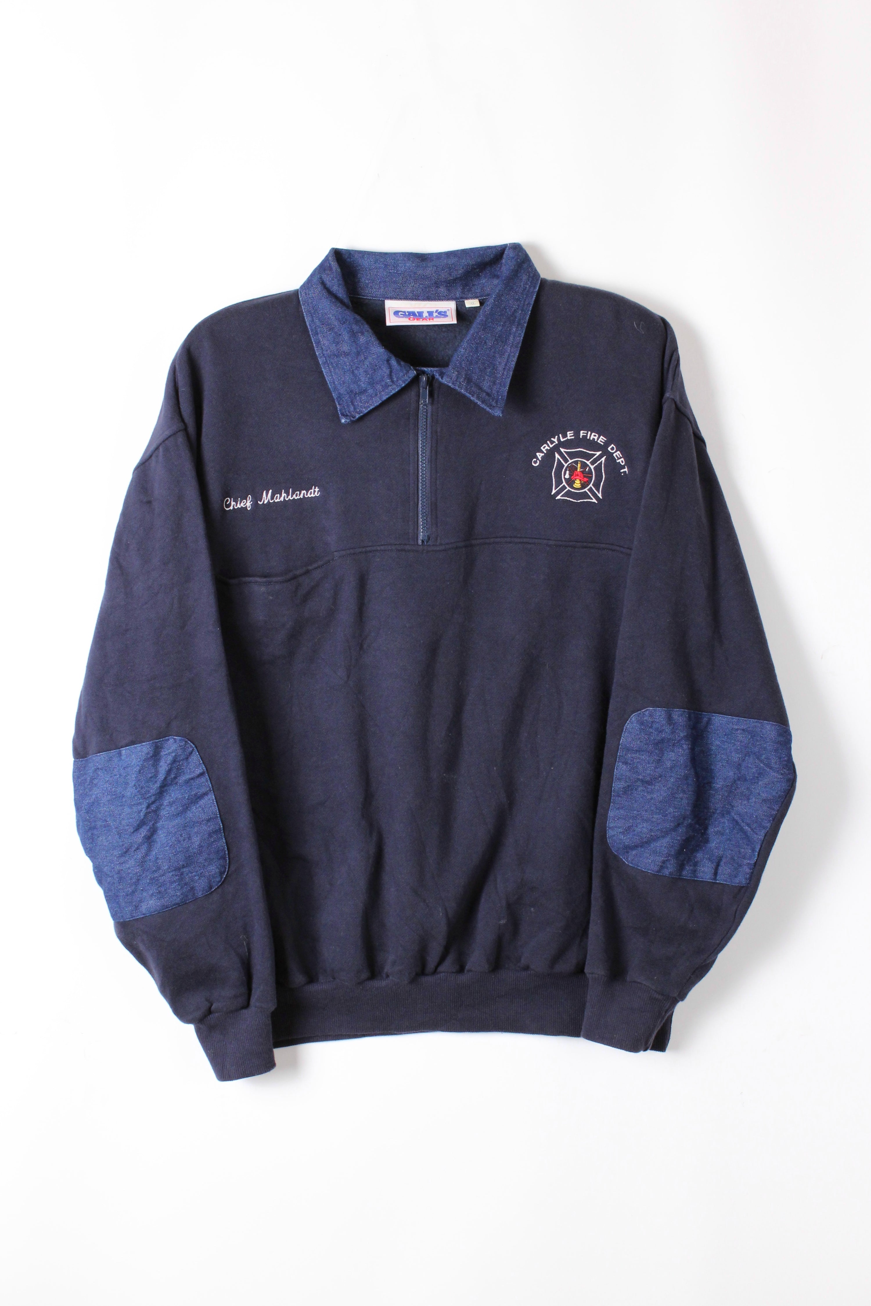 US FIREMAN VINTAGE QUARTER ZIP SWEATSHIRT BLUE - XL