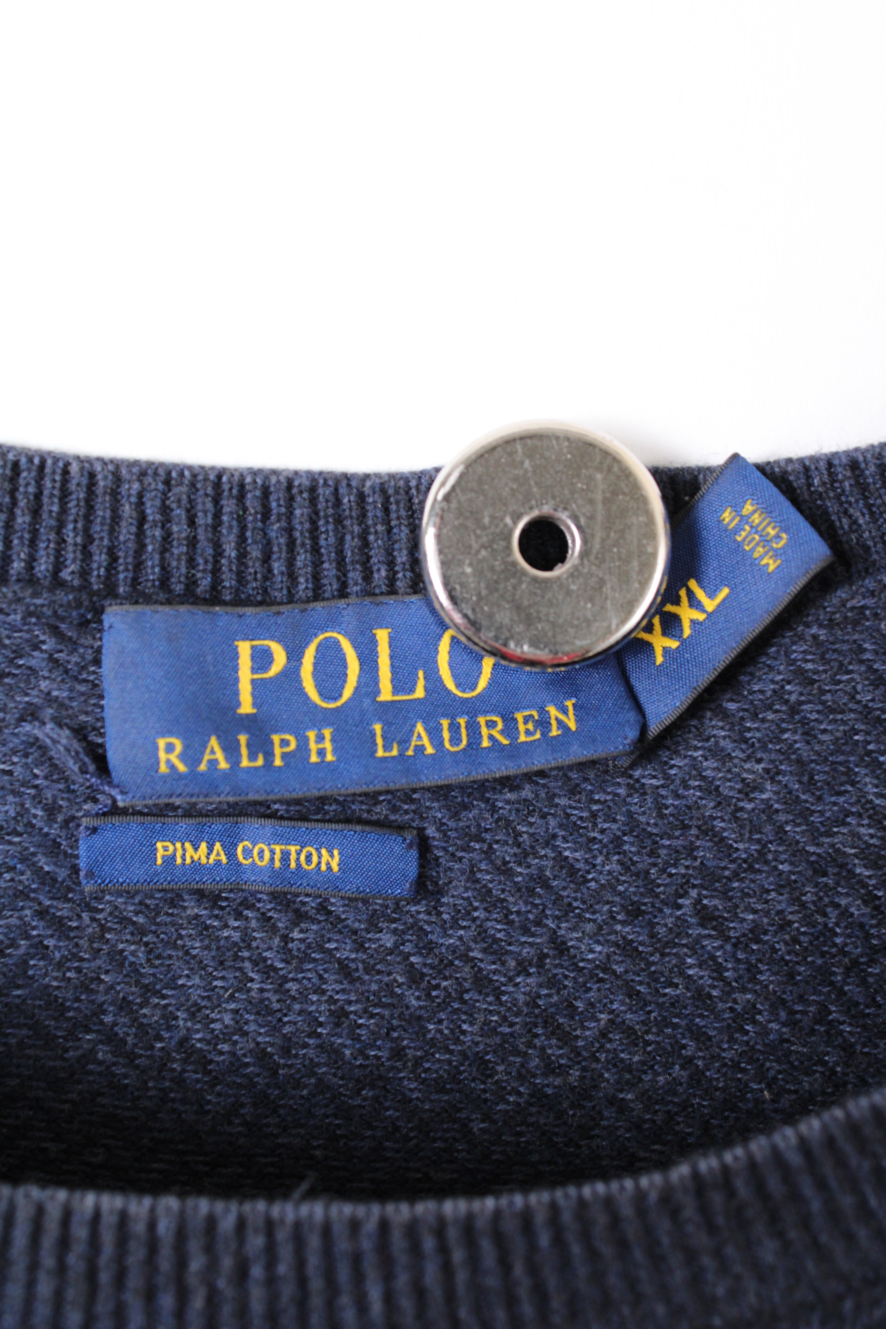 RALPH LAUREN HARRINGBONE COTTON SWEATER BLUE - XXL