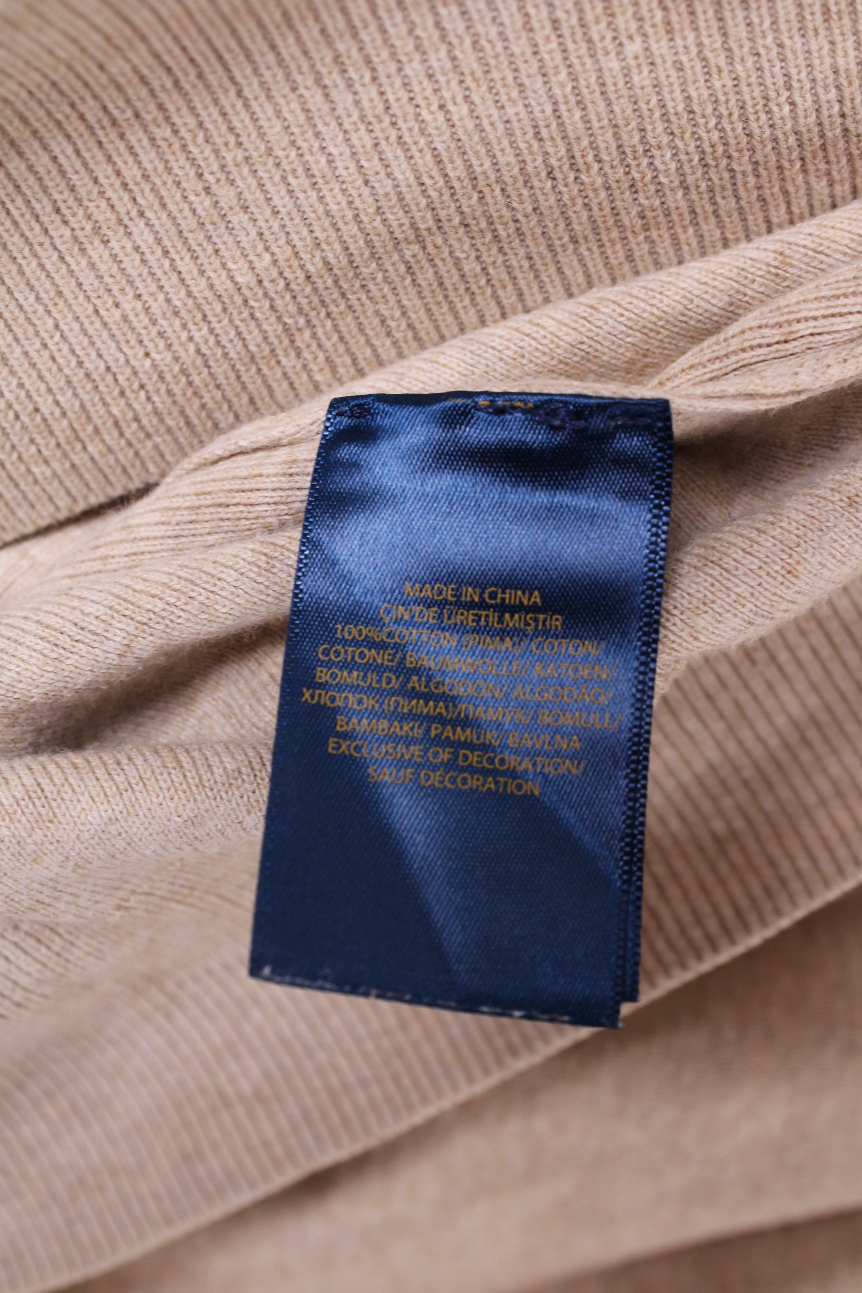 RALPH LAUREN SWEATER COTTON KNIT BEIGE - L