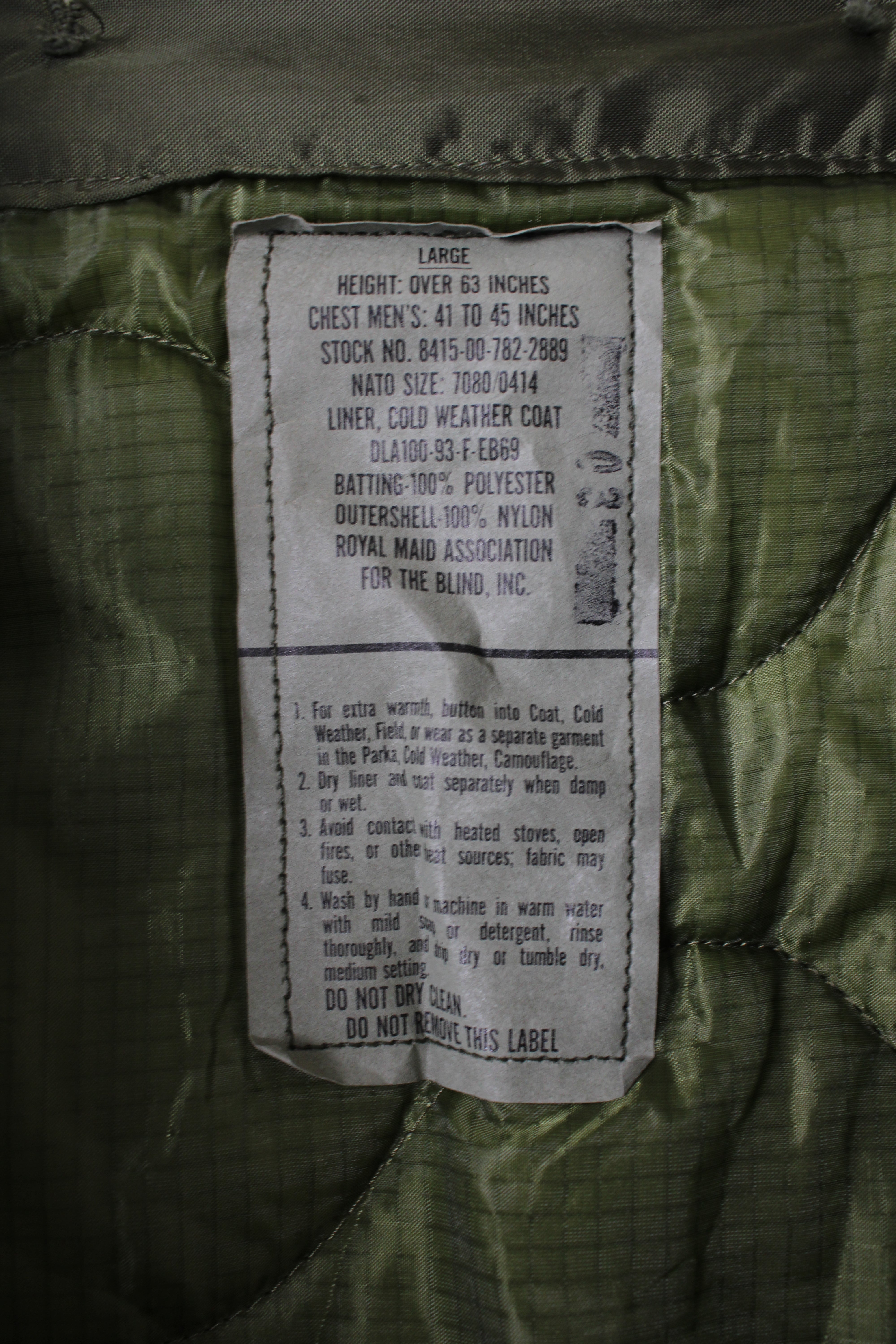US ARMY M-65 LINER OLIVE GREEN QUILTED JACKET – HOLYGARMS
