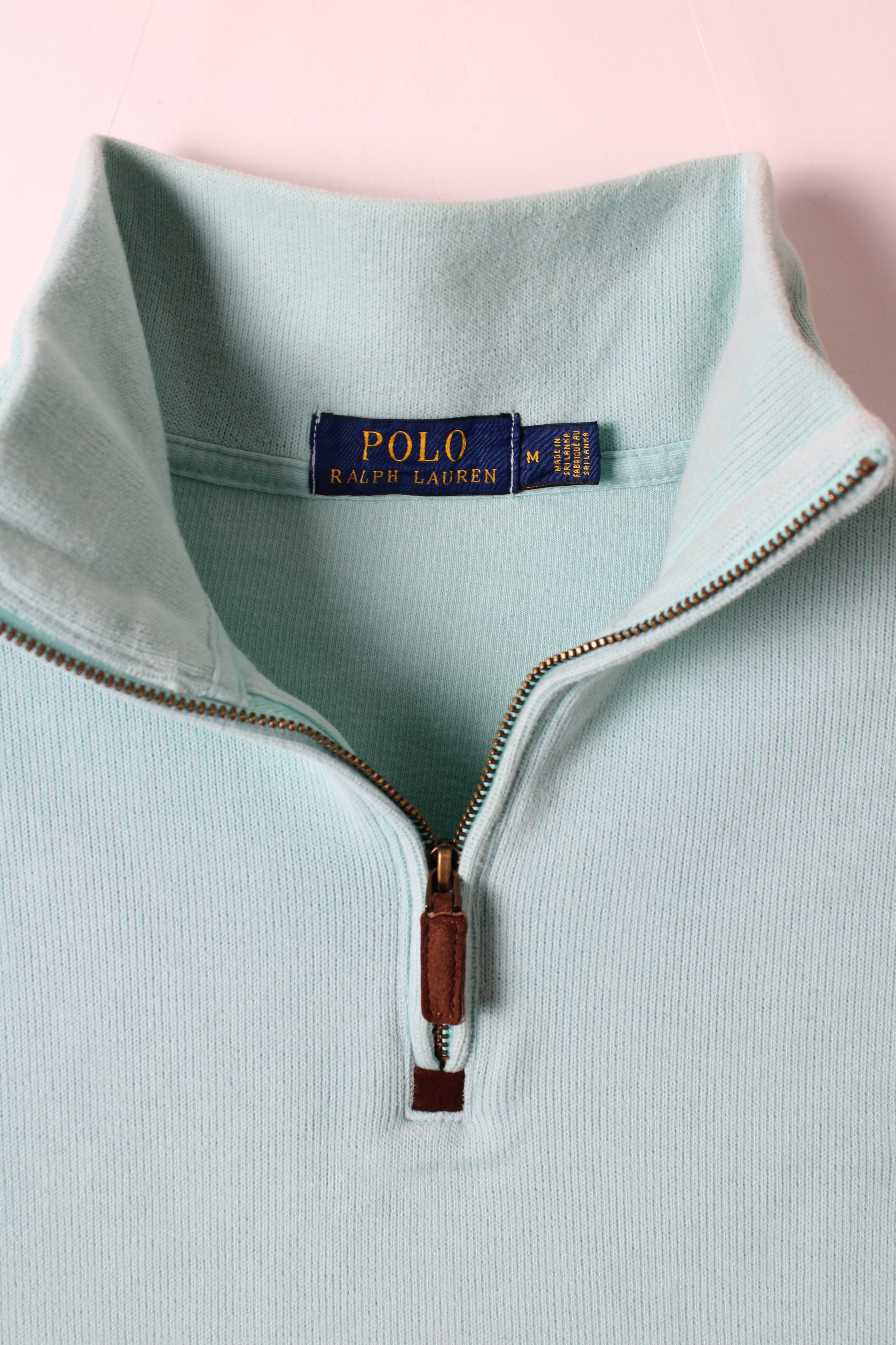 RALPH LAUREN QUARTER ZIP SWEATER AQUA GREEN - M