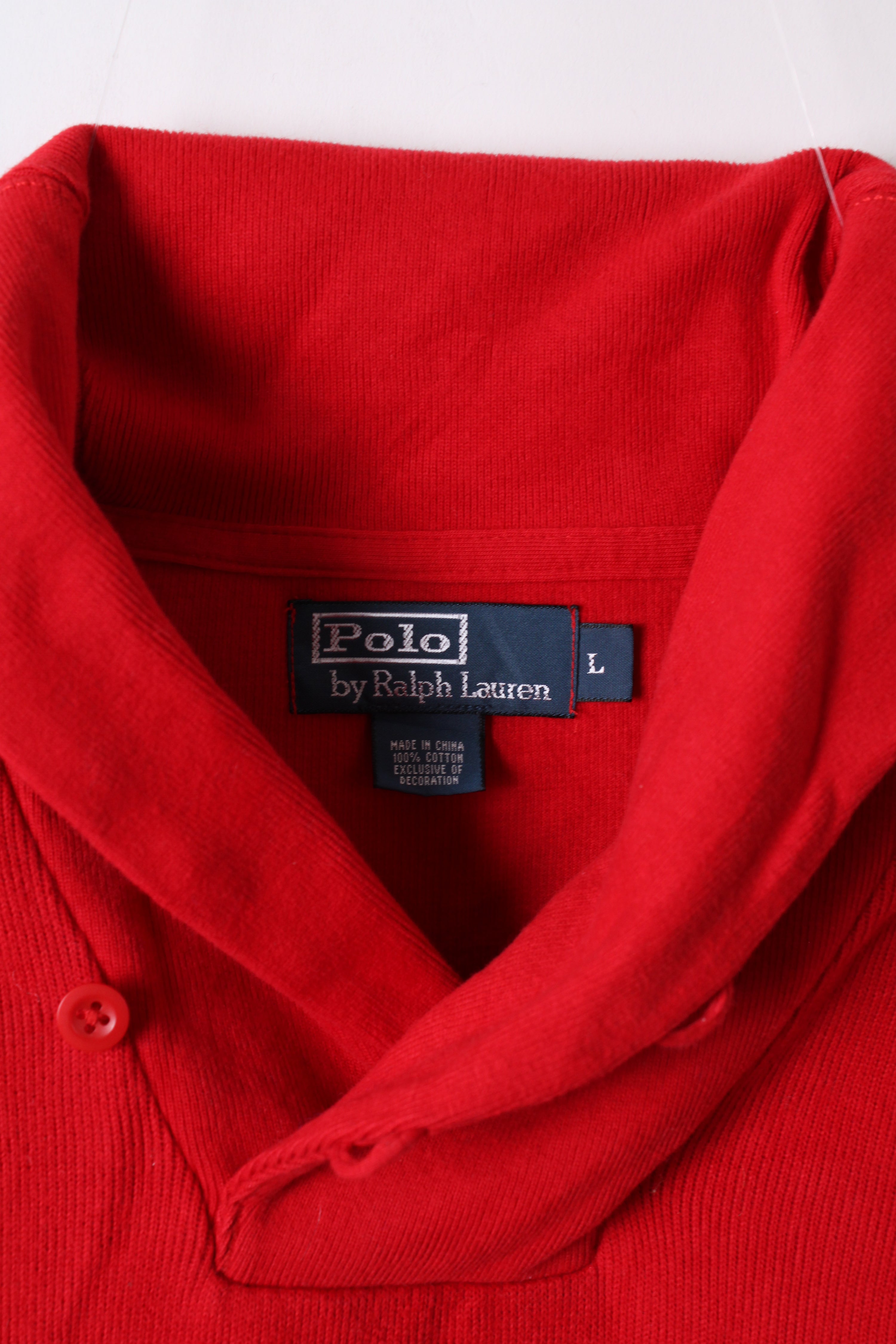 RALPH LAUREN COTTON SWEATER SHAWL COLLAR RED - L