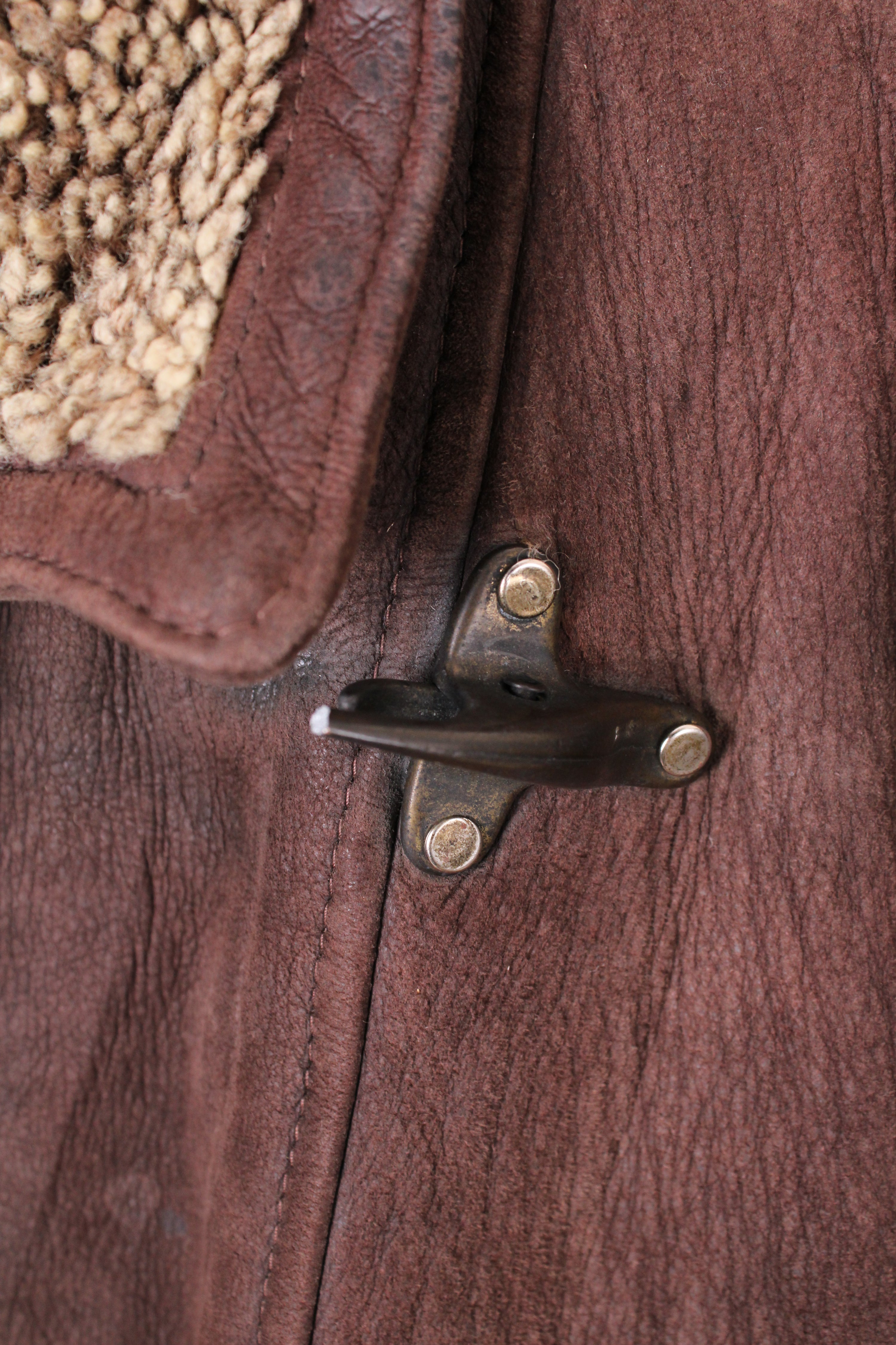 VINTAGE FIREMAN LEATHER SHEARLING COAT BROWN - M/L