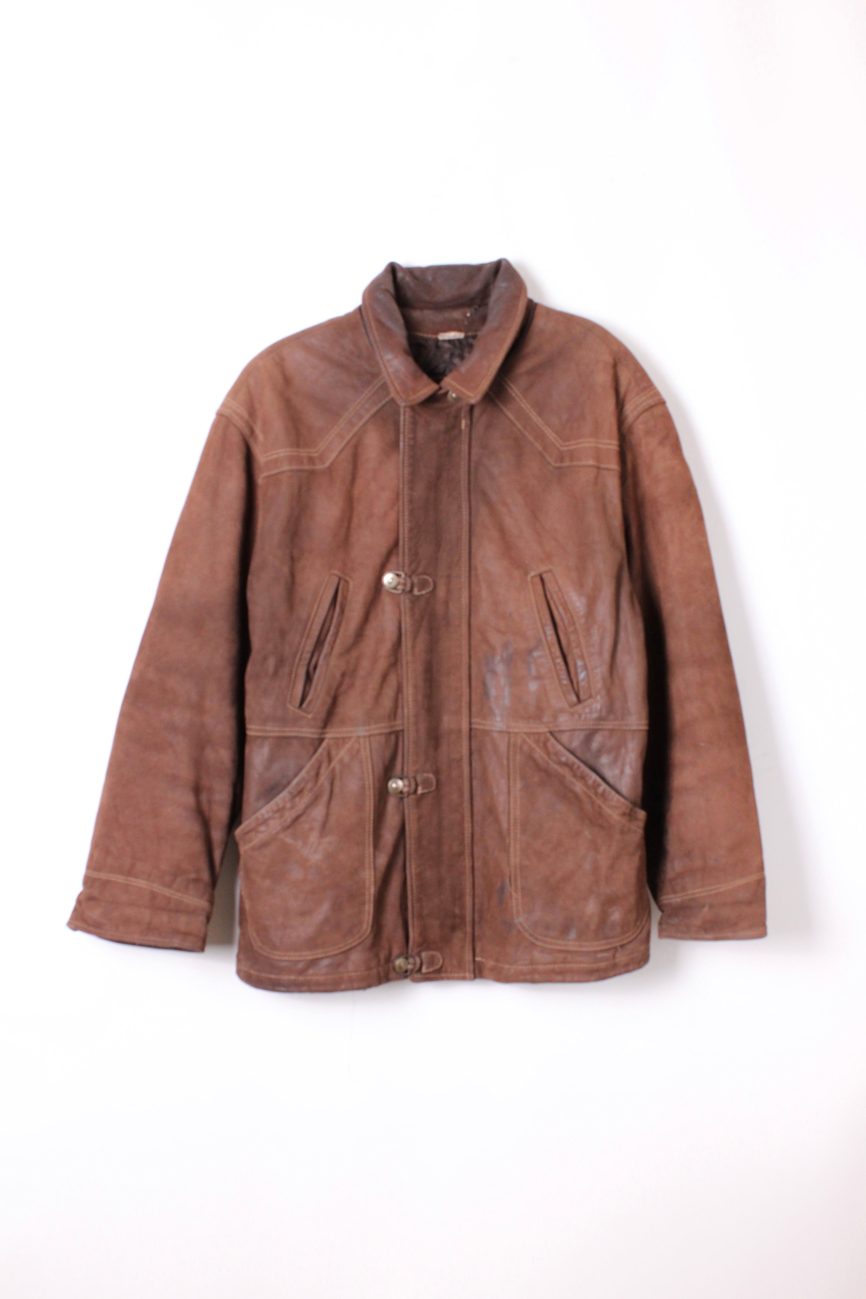 VINTAGE FIREMAN LEATHER JACKET BROWN - L/XL