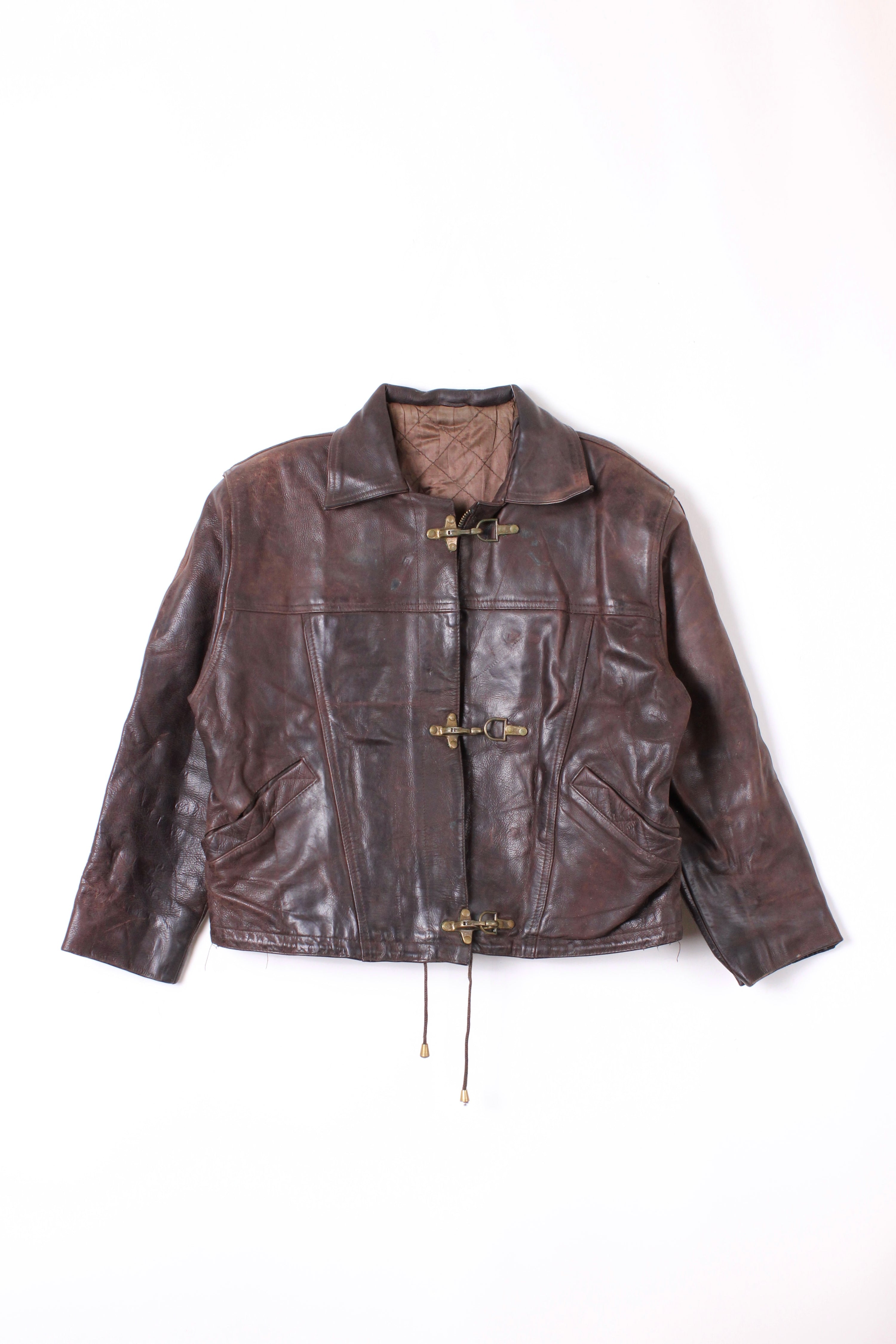 VINTAGE FIREMAN LEATHER JACKET BROWN - S/M