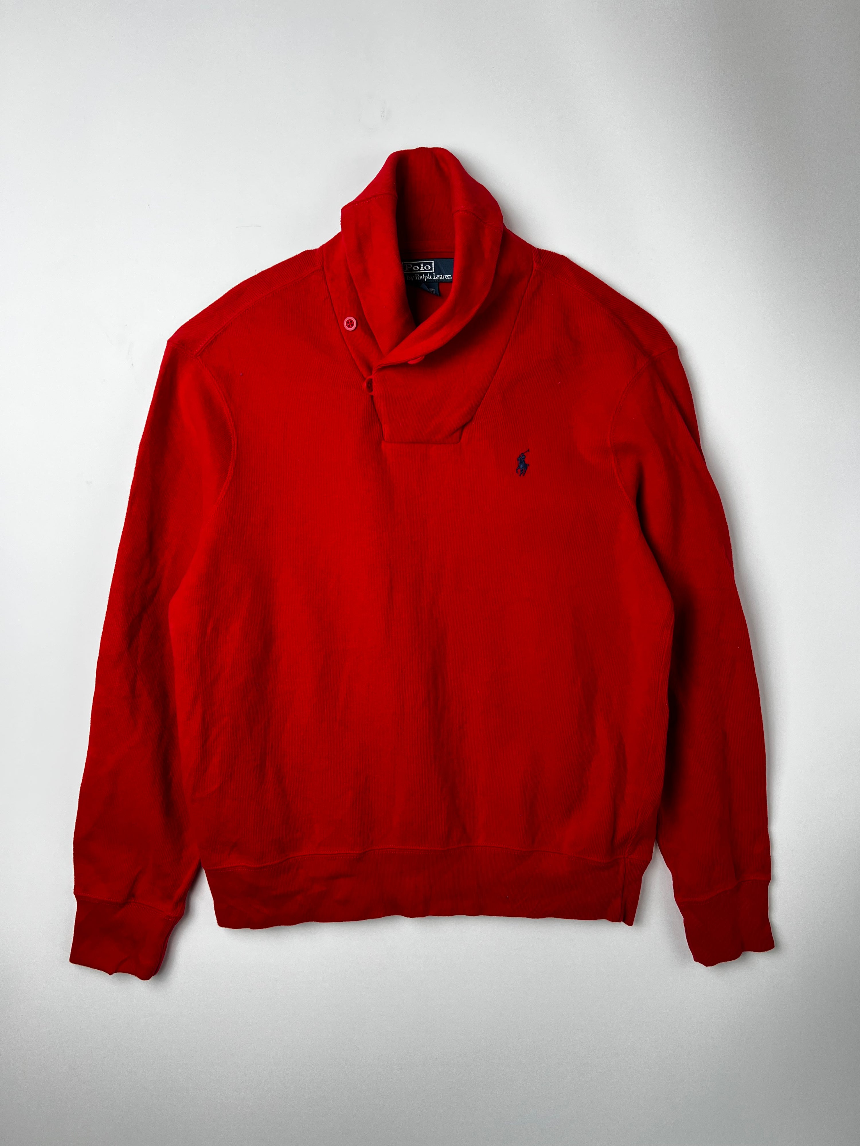 RALPH LAUREN COTTON SWEATER SHAWL COLLAR RED - L
