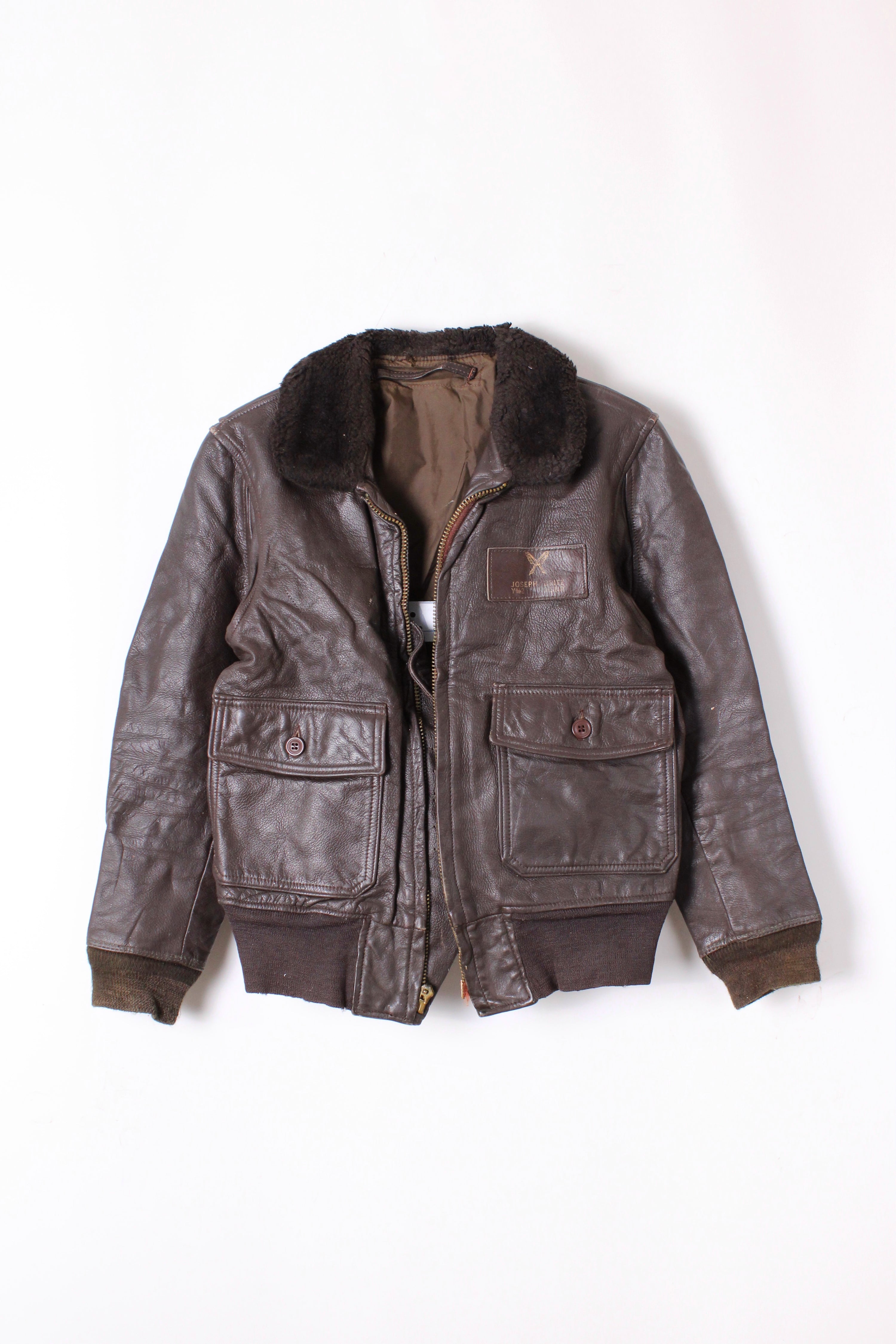 VINTAGE US NAVY A2 LEATHER JACKET BROWN - S/M