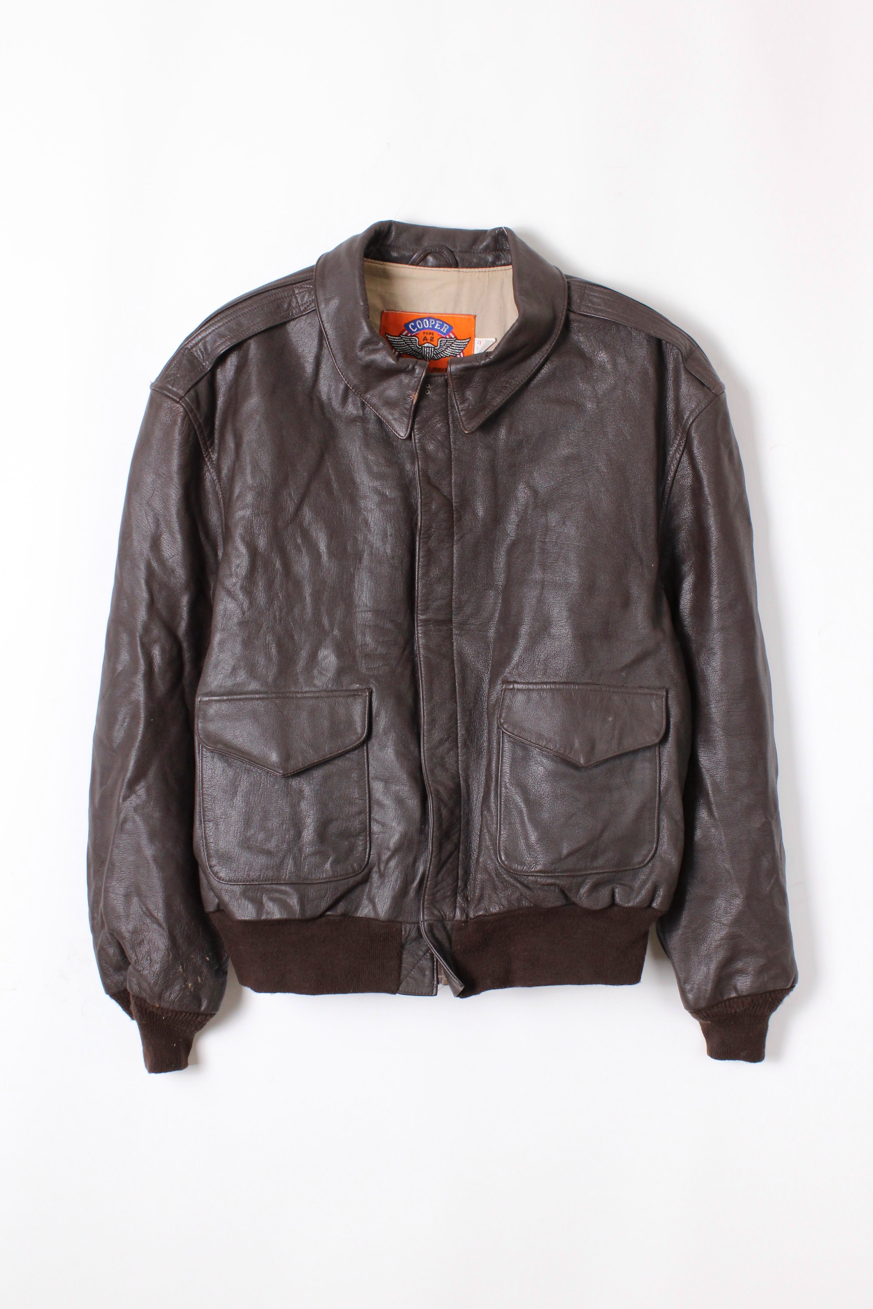 VINTAGE COOPER A2 LEATHER JACKET BROWN - L/XL
