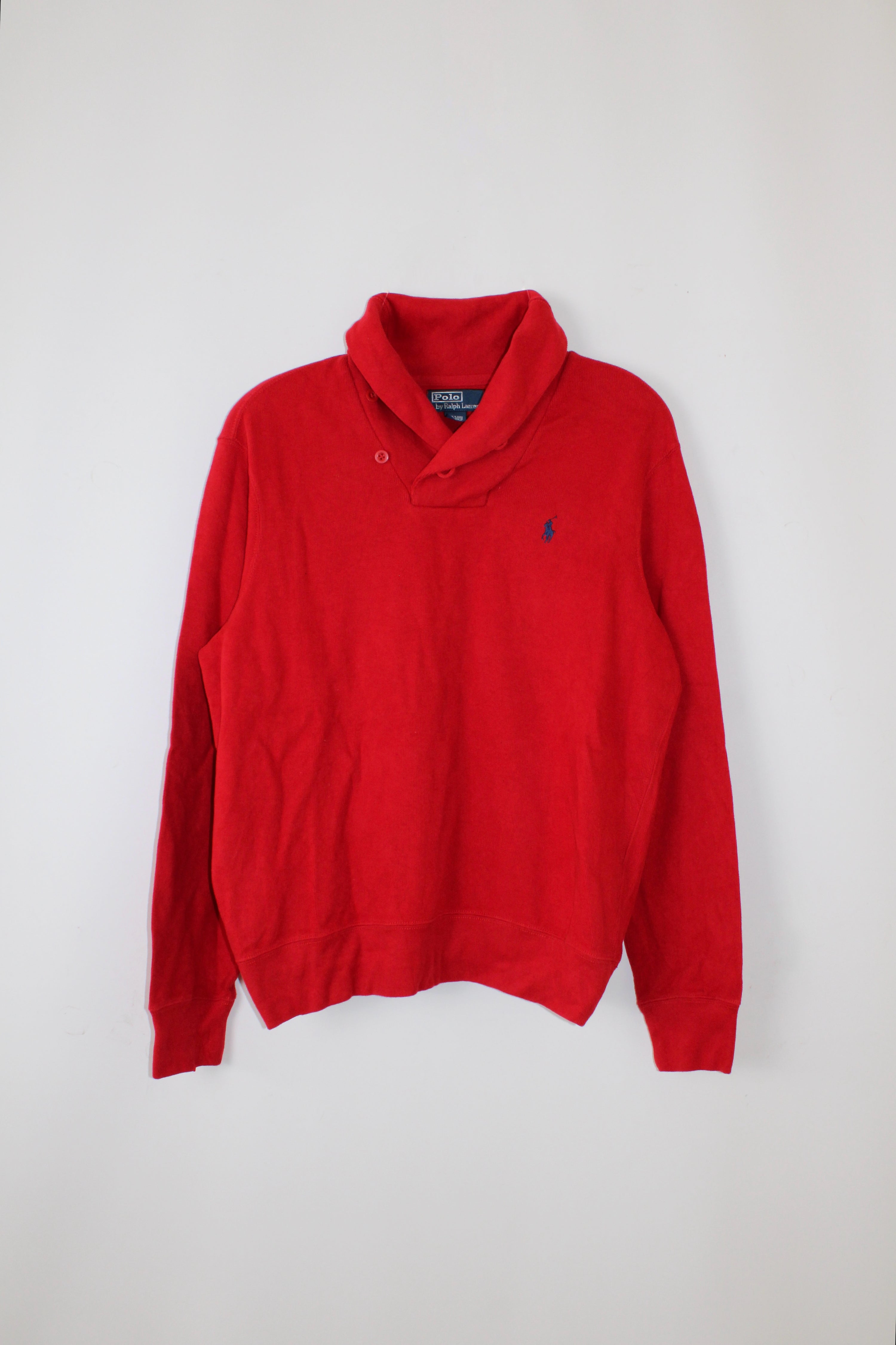 RALPH LAUREN COTTON SWEATER SHAWL COLLAR RED - L