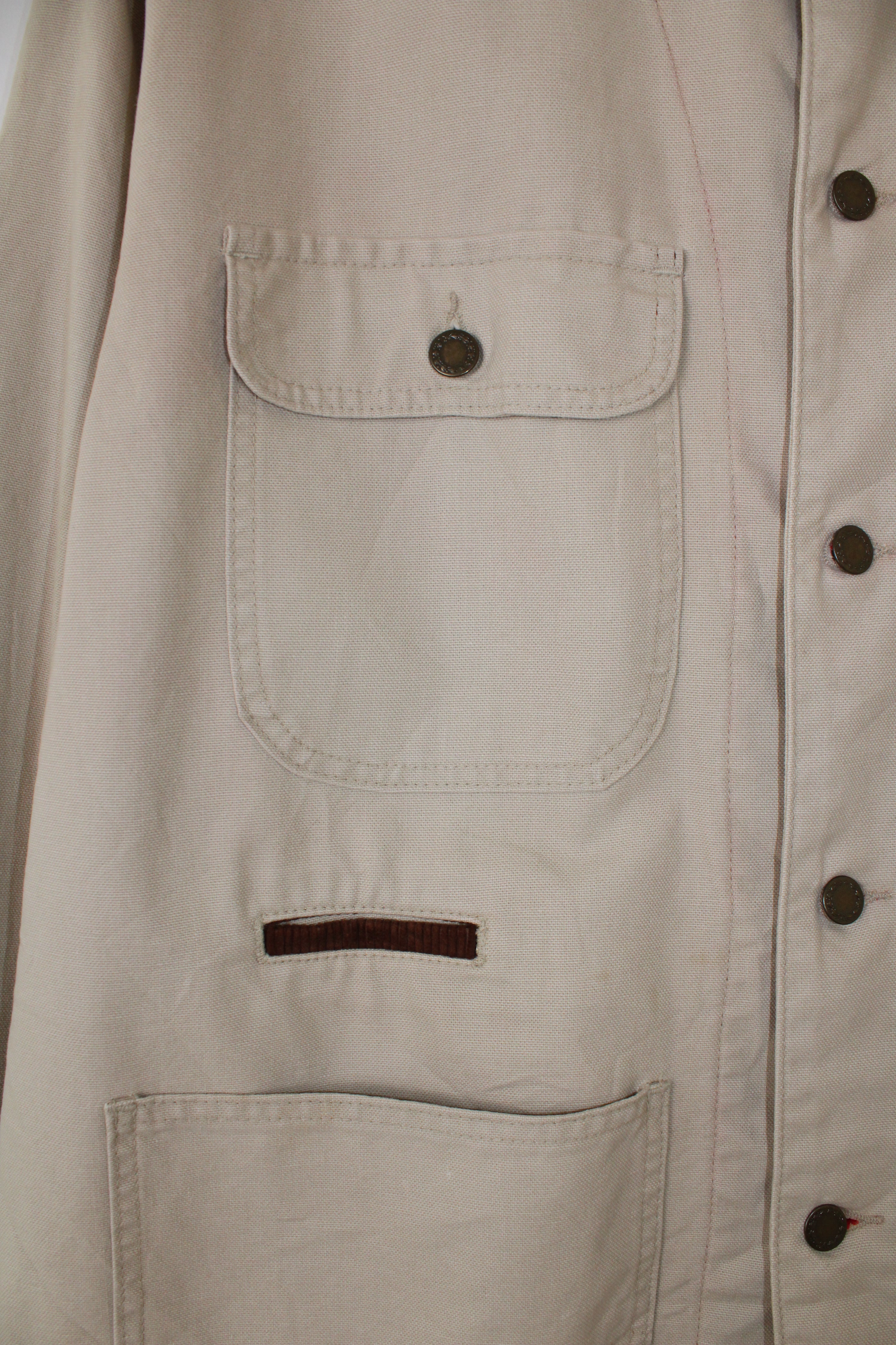 VINTAGE HUNTING JACKET CHORE COAT CANVAS BEIGE MADE IN USA - L