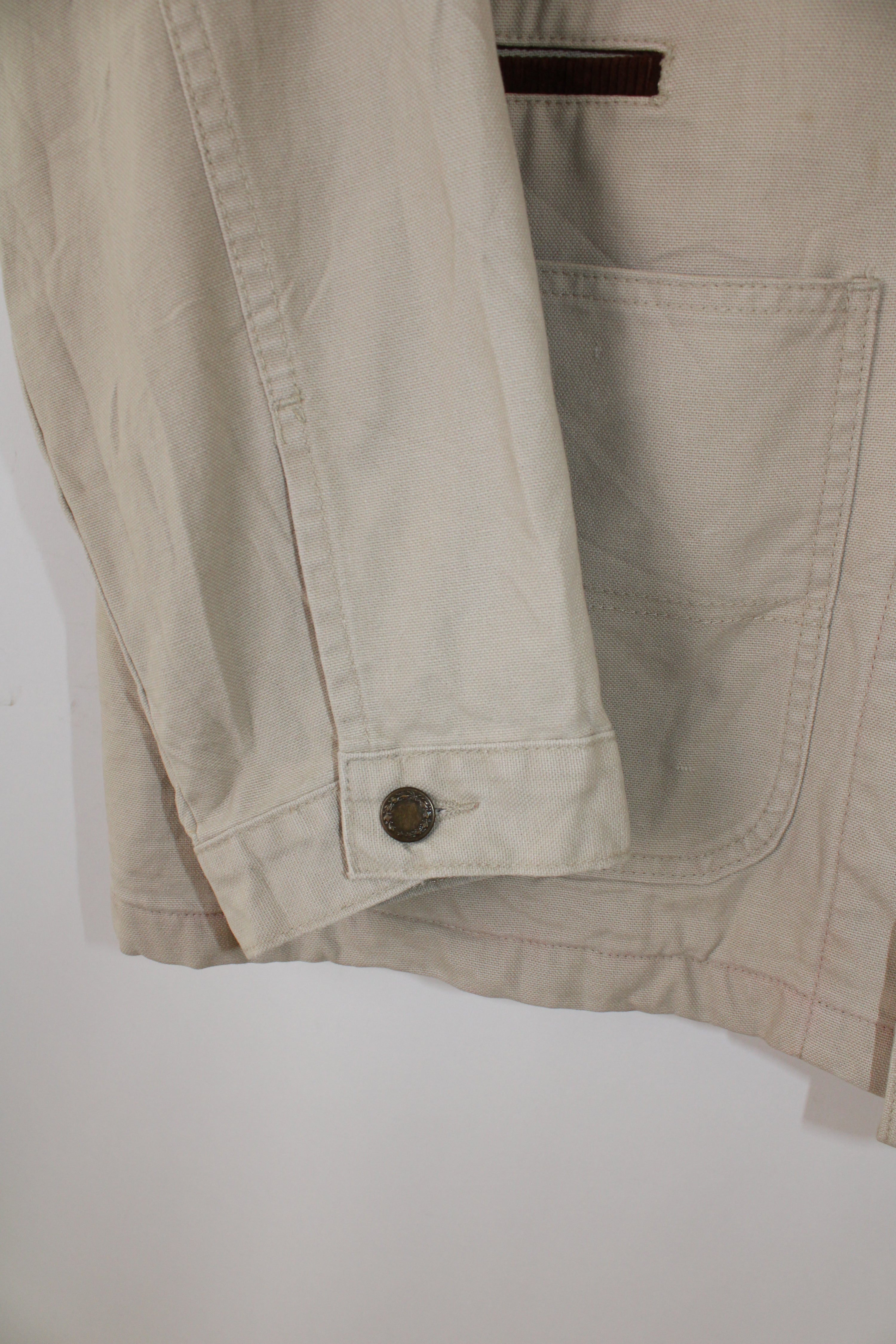 VINTAGE HUNTING JACKET CHORE COAT CANVAS BEIGE MADE IN USA - L