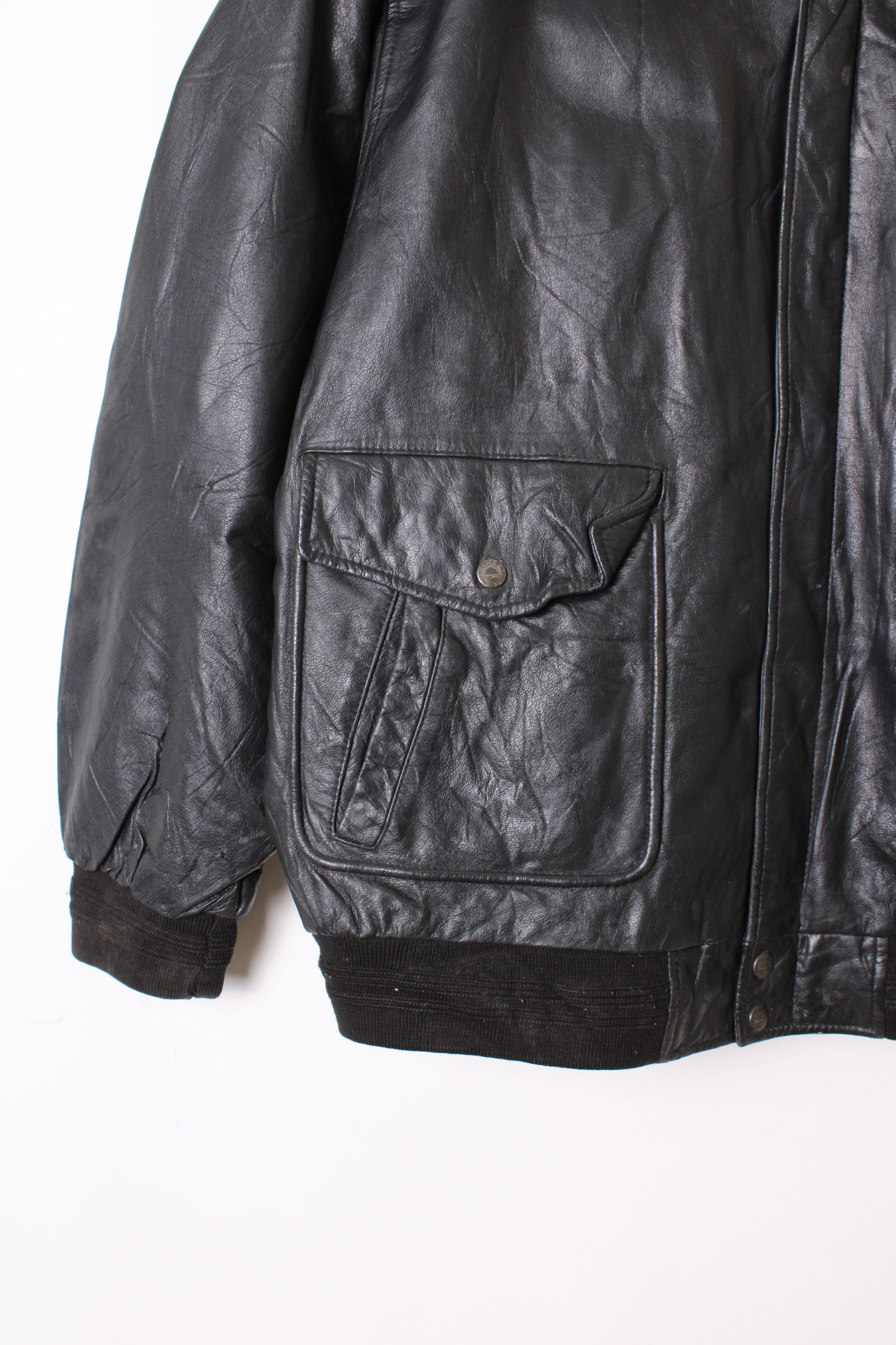VINTAGE BOMBER LEATHER FLIGHT JACKET BLACK - L