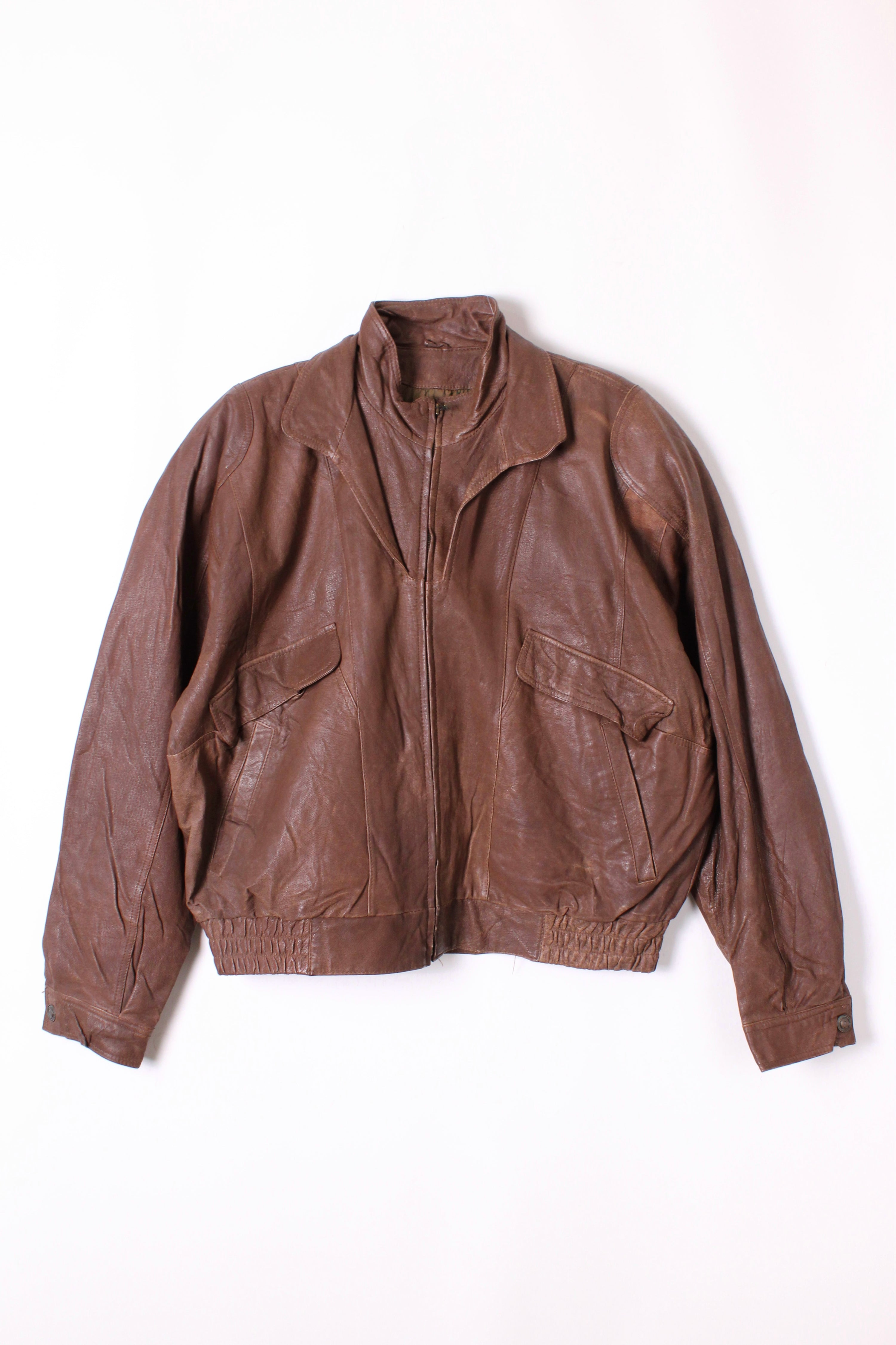 VINTAGE LEATHER BOMBER JACKET BROWN - XL