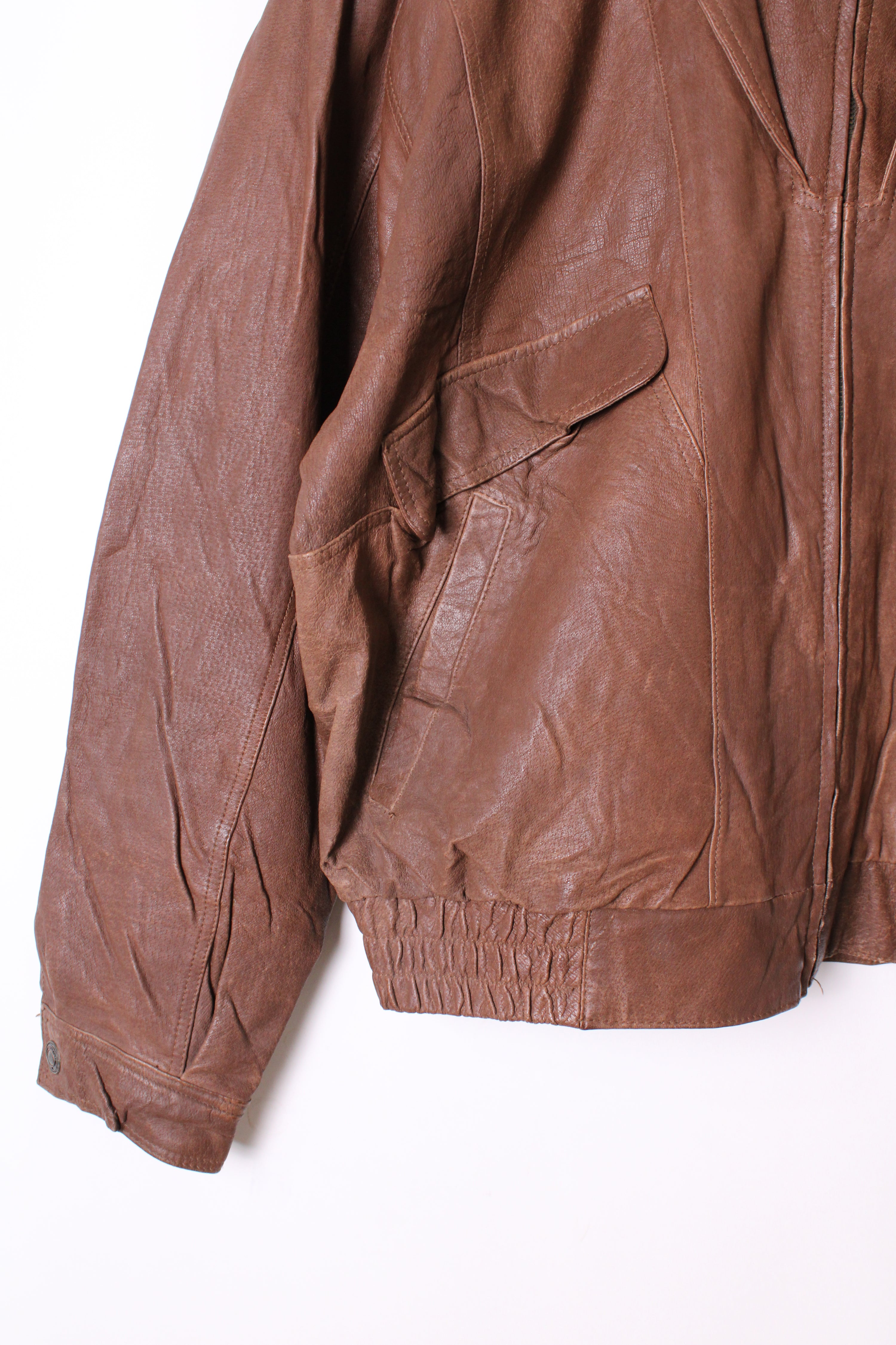 VINTAGE LEATHER BOMBER JACKET BROWN - XL