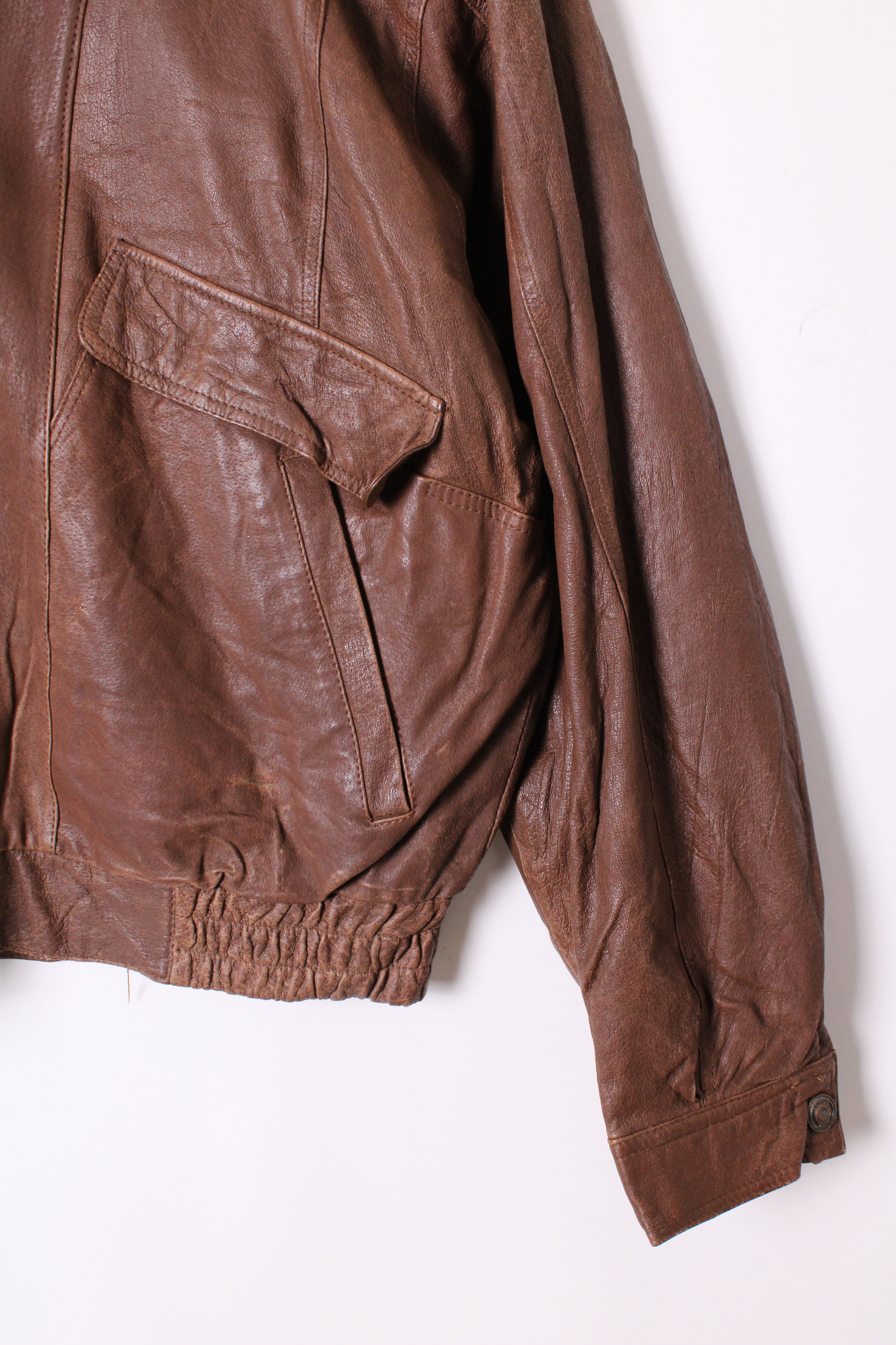 VINTAGE LEATHER BOMBER JACKET BROWN - XL