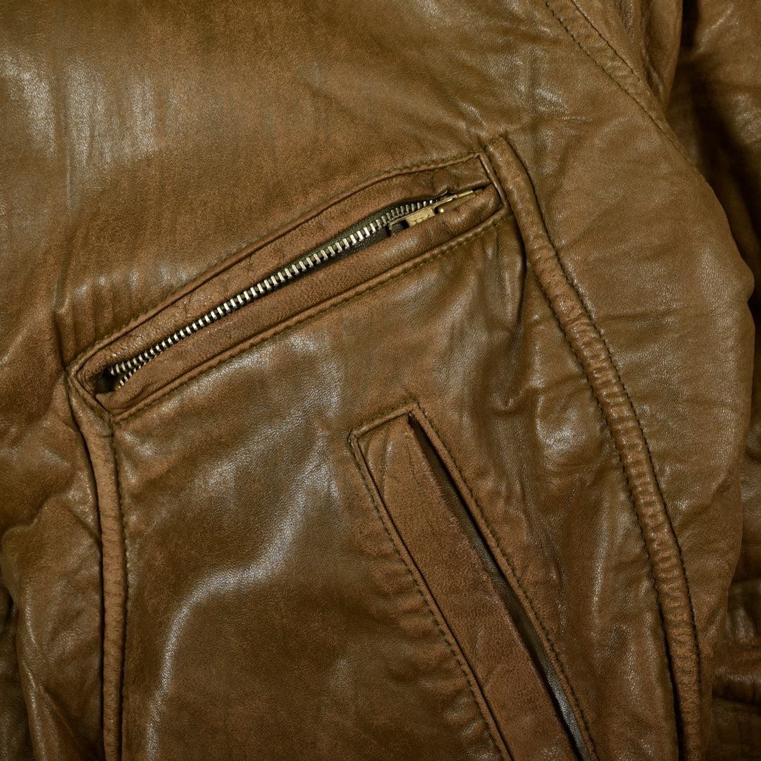 CHEVIGNON AVIATOR LEATHER BOMBER JACKET BROWN - S/M