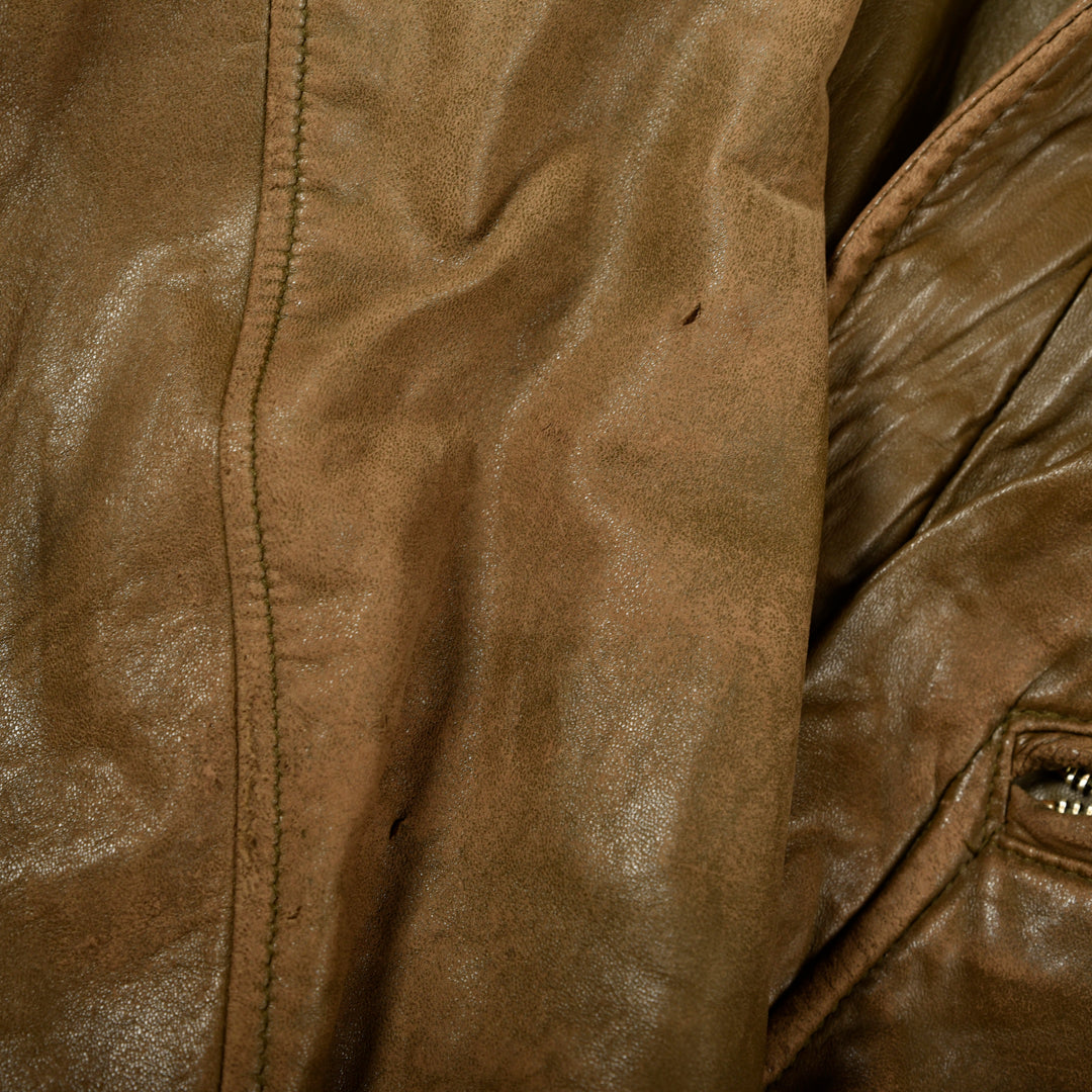 CHEVIGNON AVIATOR LEATHER BOMBER JACKET BROWN - M/L