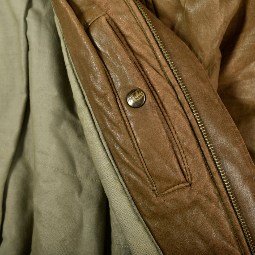 CHEVIGNON AVIATOR LEATHER BOMBER JACKET BROWN - M/L