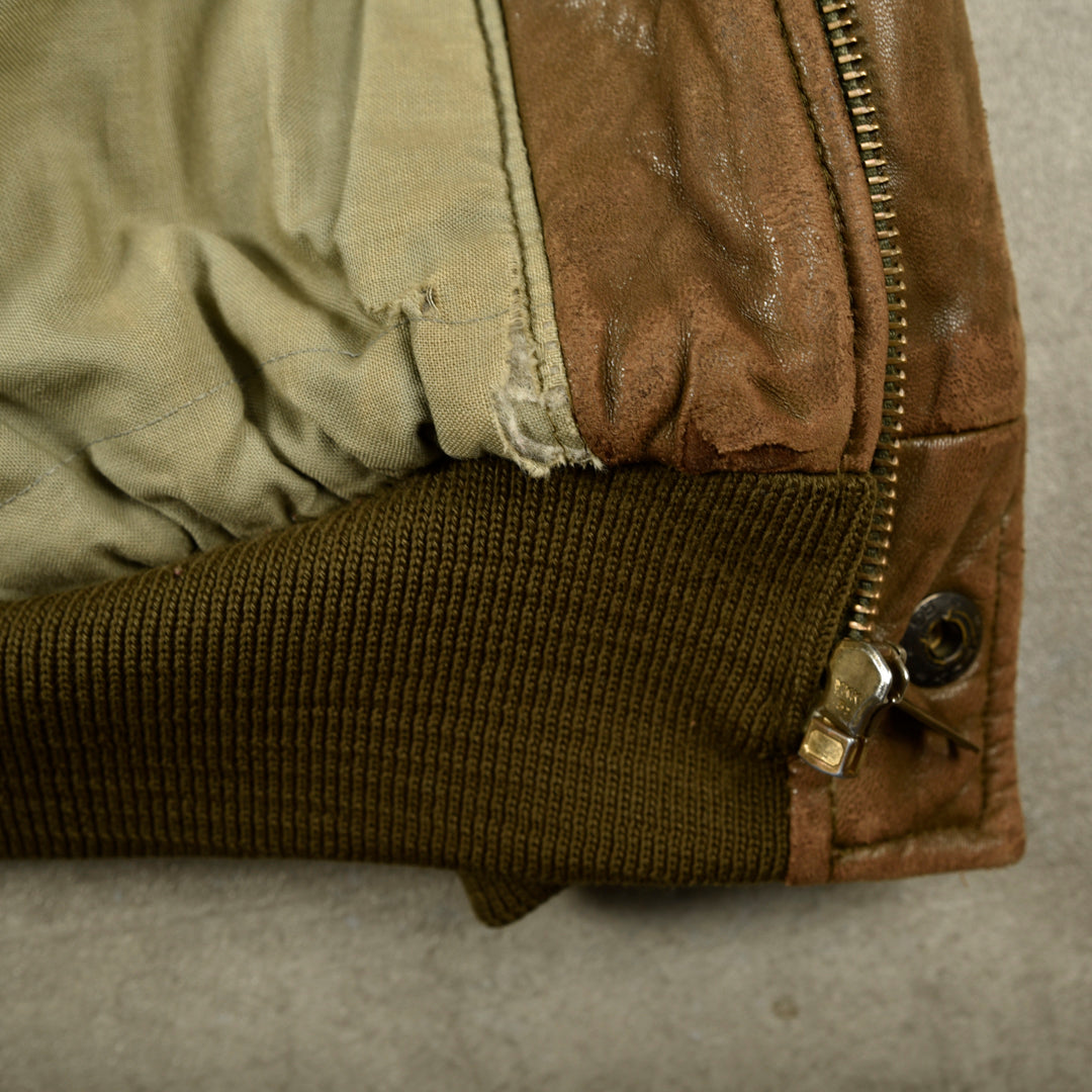 CHEVIGNON AVIATOR LEATHER BOMBER JACKET BROWN - M/L
