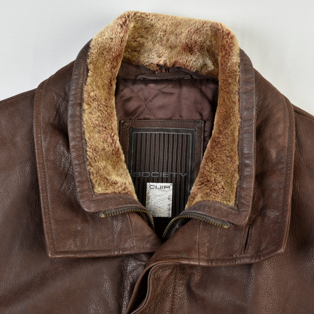 LEATHER MONTGOMERY JACKET BROWN  -  XL