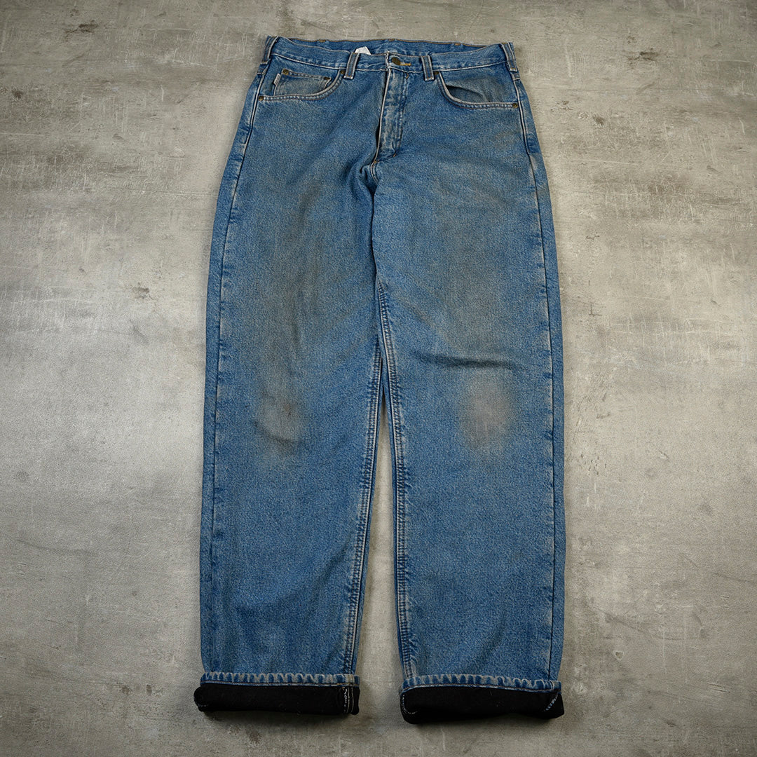 VINTAGE DENIM WORK LIENED TROUSERS - S/M