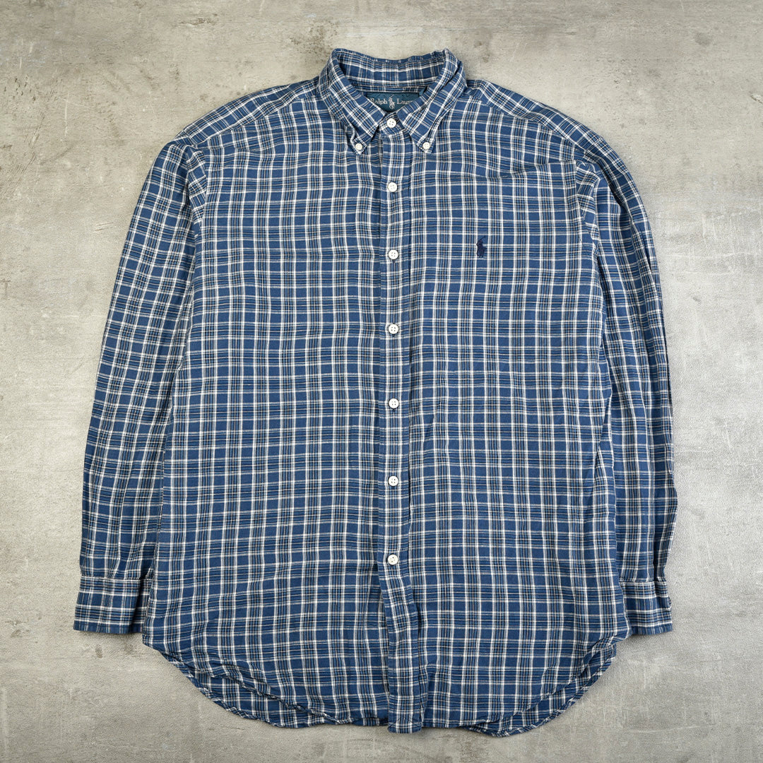 VINTAGE CHECKERED SHIRT BLUE -  LARGE