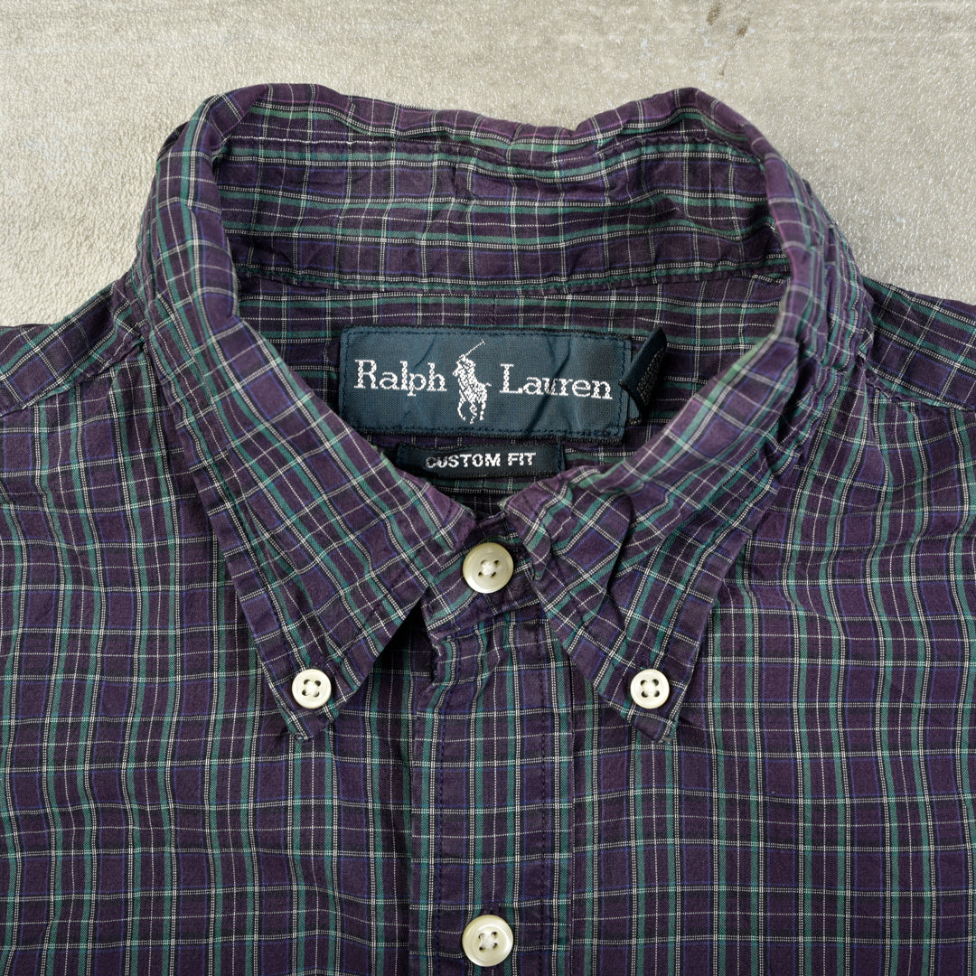 VINTAGE CHECKERED SHIRT PURPLE/GREEN - MEDIUM