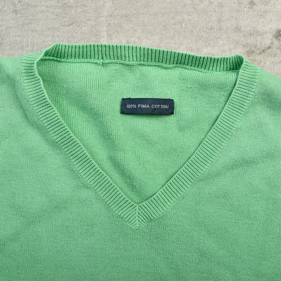 VINTAGE V NECK COTTON KNIT GREEN - M/L