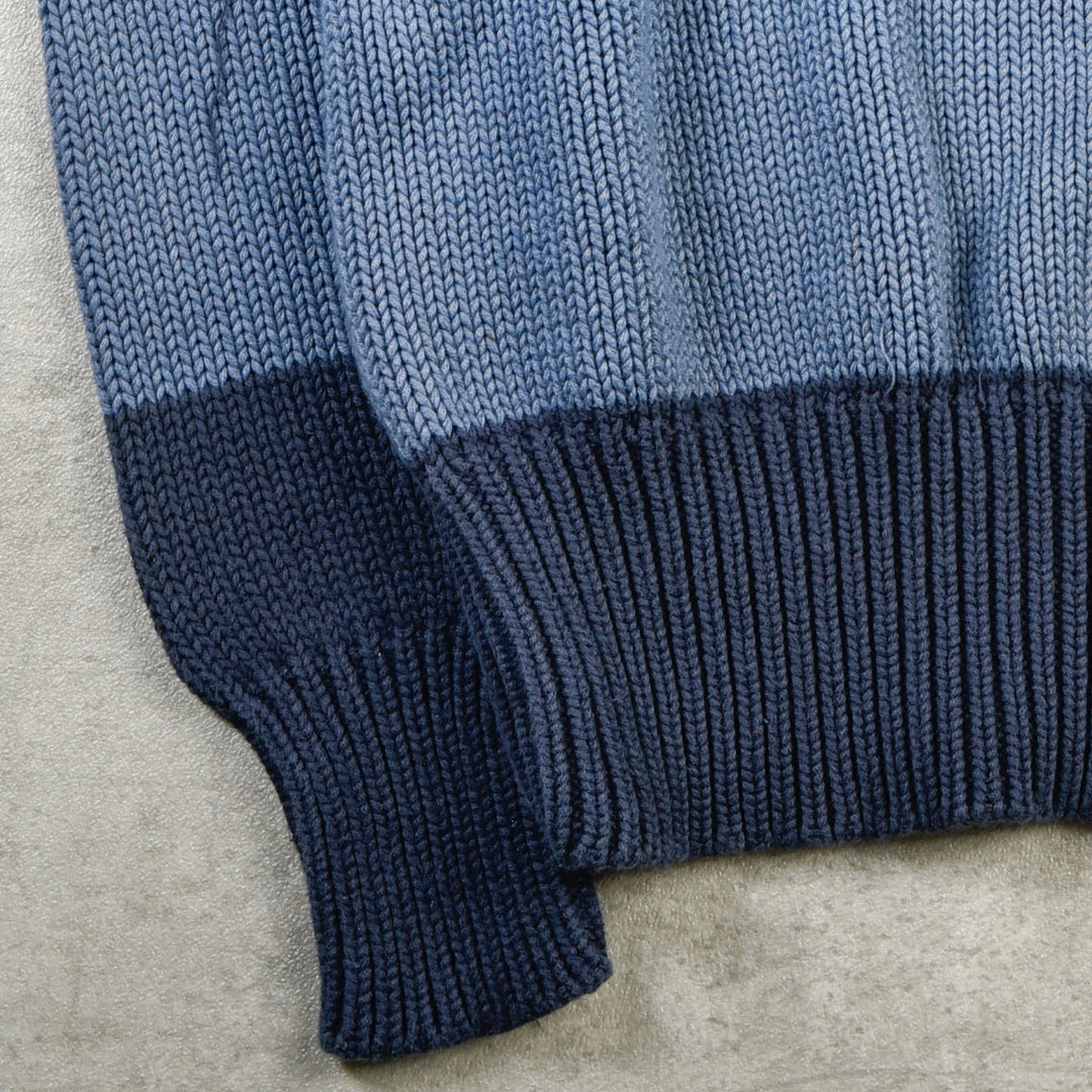 VINTAGE ROUND NECK STRIPED KNIT BLUE - S/M