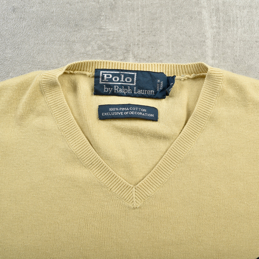 VINTAGE V NECK COTTON KNIT YELLOW - SMALL