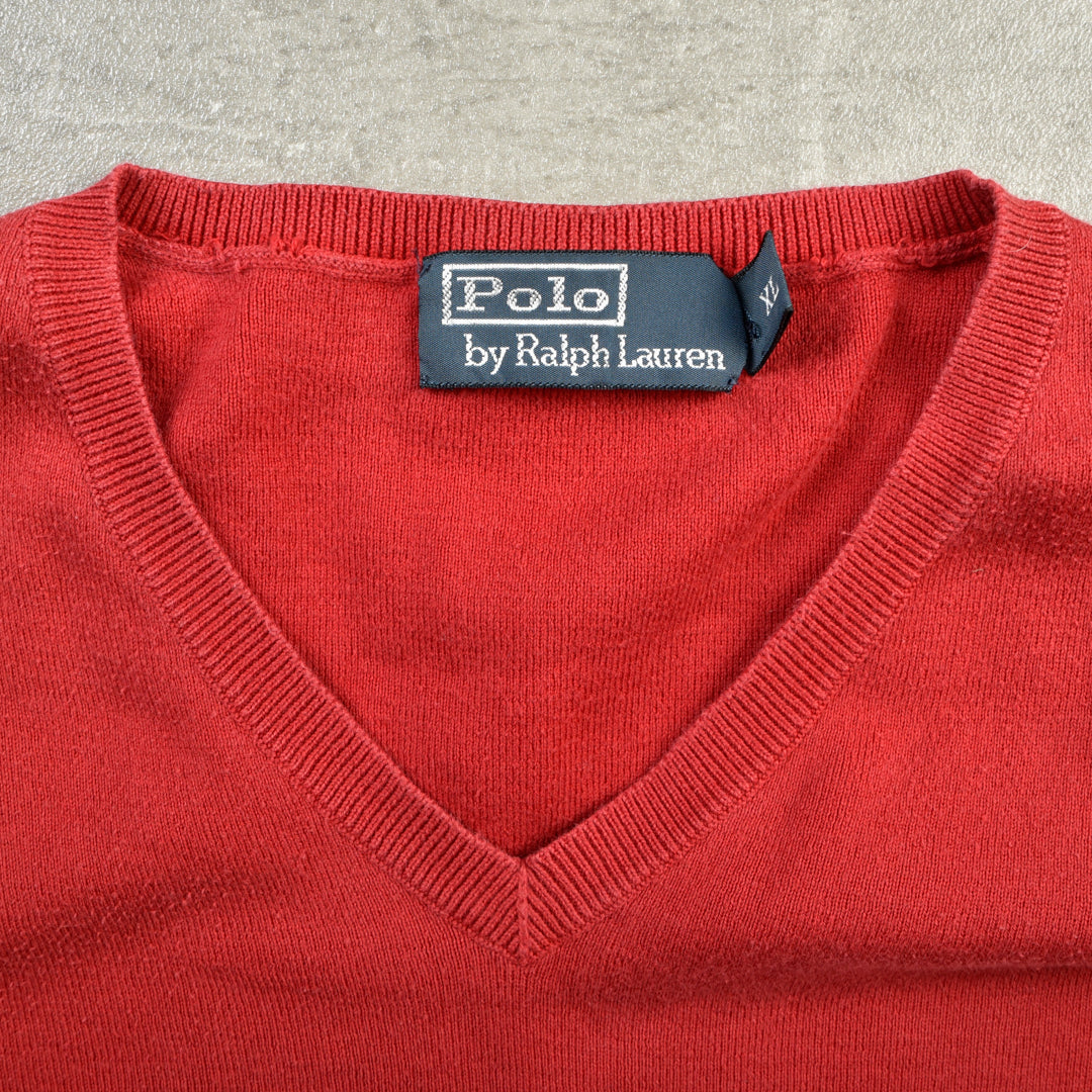 VINTAGE V NECK COTTON KNIT RED - XL