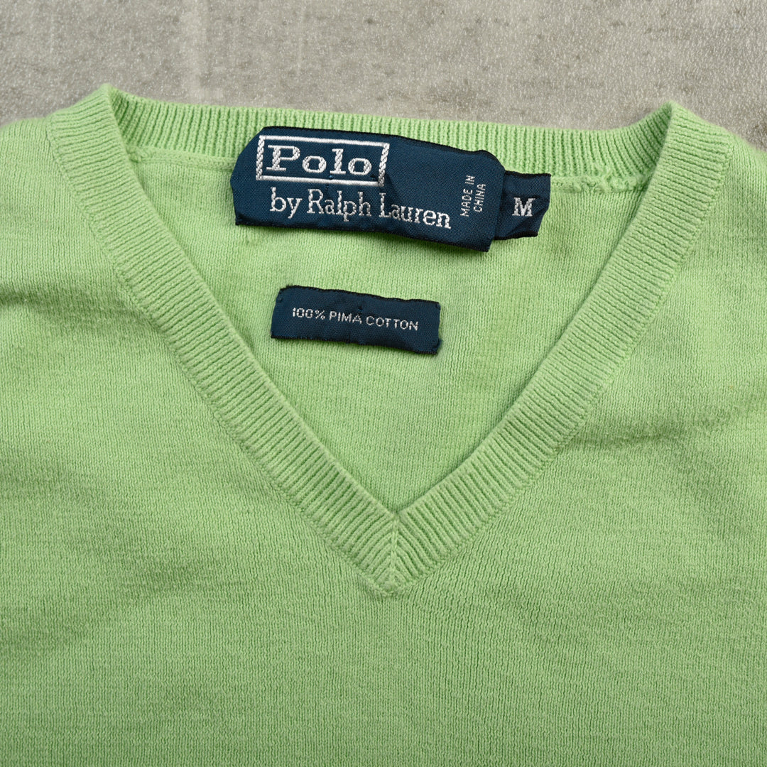 VINTAGE V NECK COTTON KNIT GREEN - MEDIUM