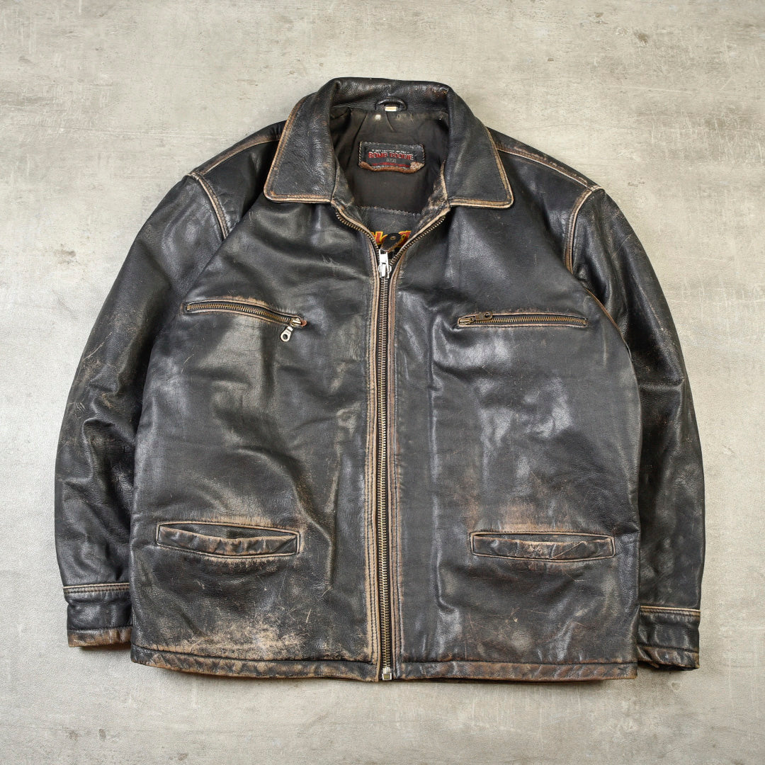 BOMBOOGIE VINTAGE LEATHER JACKET FADED BROWN - LARGE