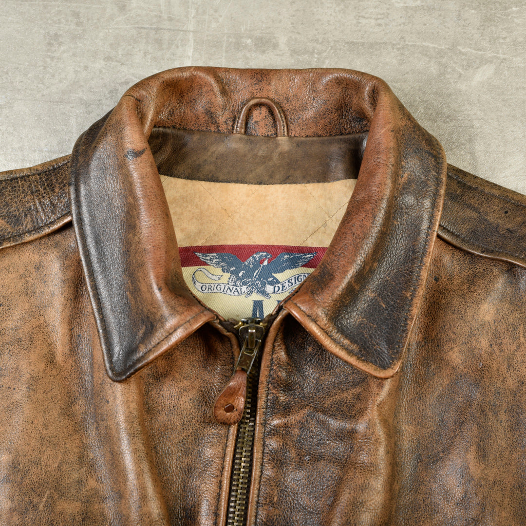 AVIATOR LEATHER JACKET FADED BROWN  - L/XL