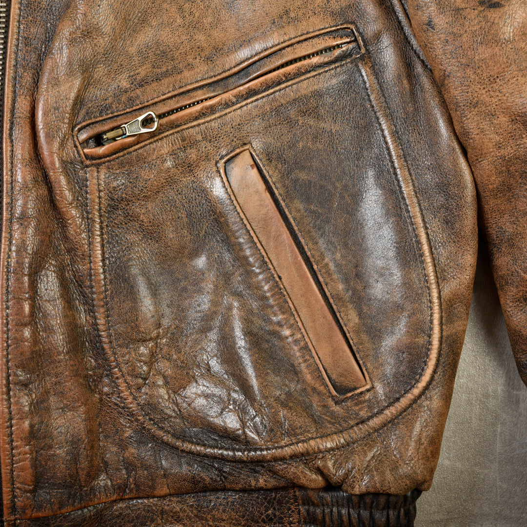 AVIATOR LEATHER JACKET FADED BROWN  - L/XL