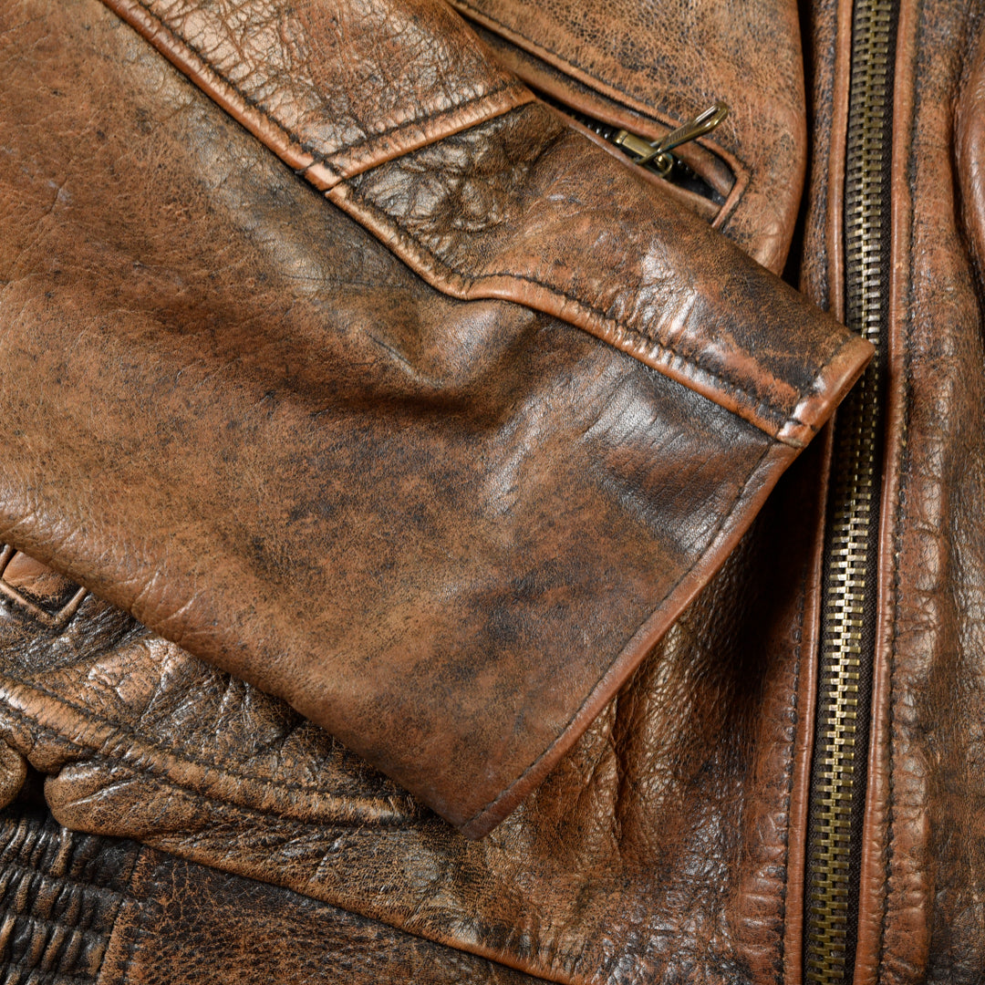 AVIATOR LEATHER JACKET FADED BROWN  - L/XL