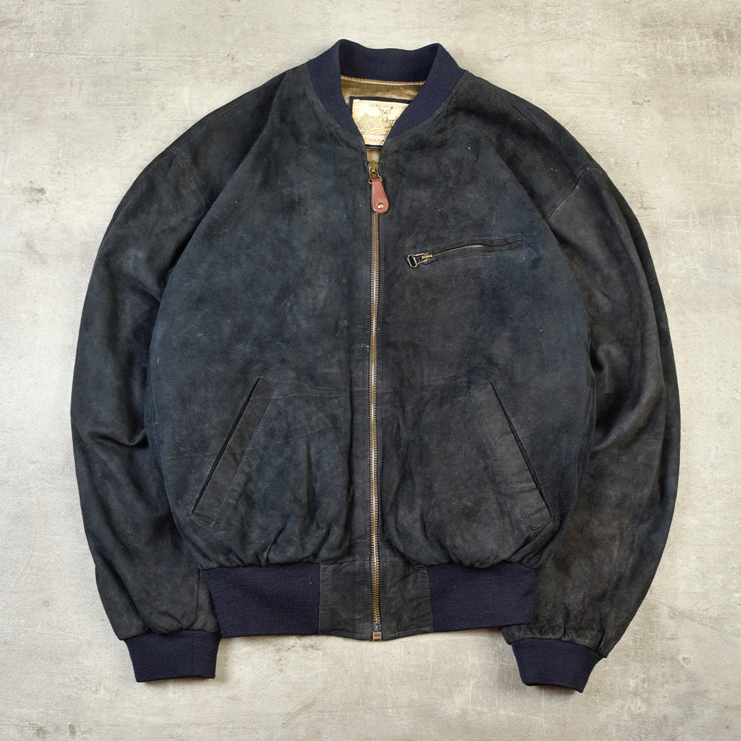 SUEDE BOMBER JACKET NAVY BLUE - MEDIUM