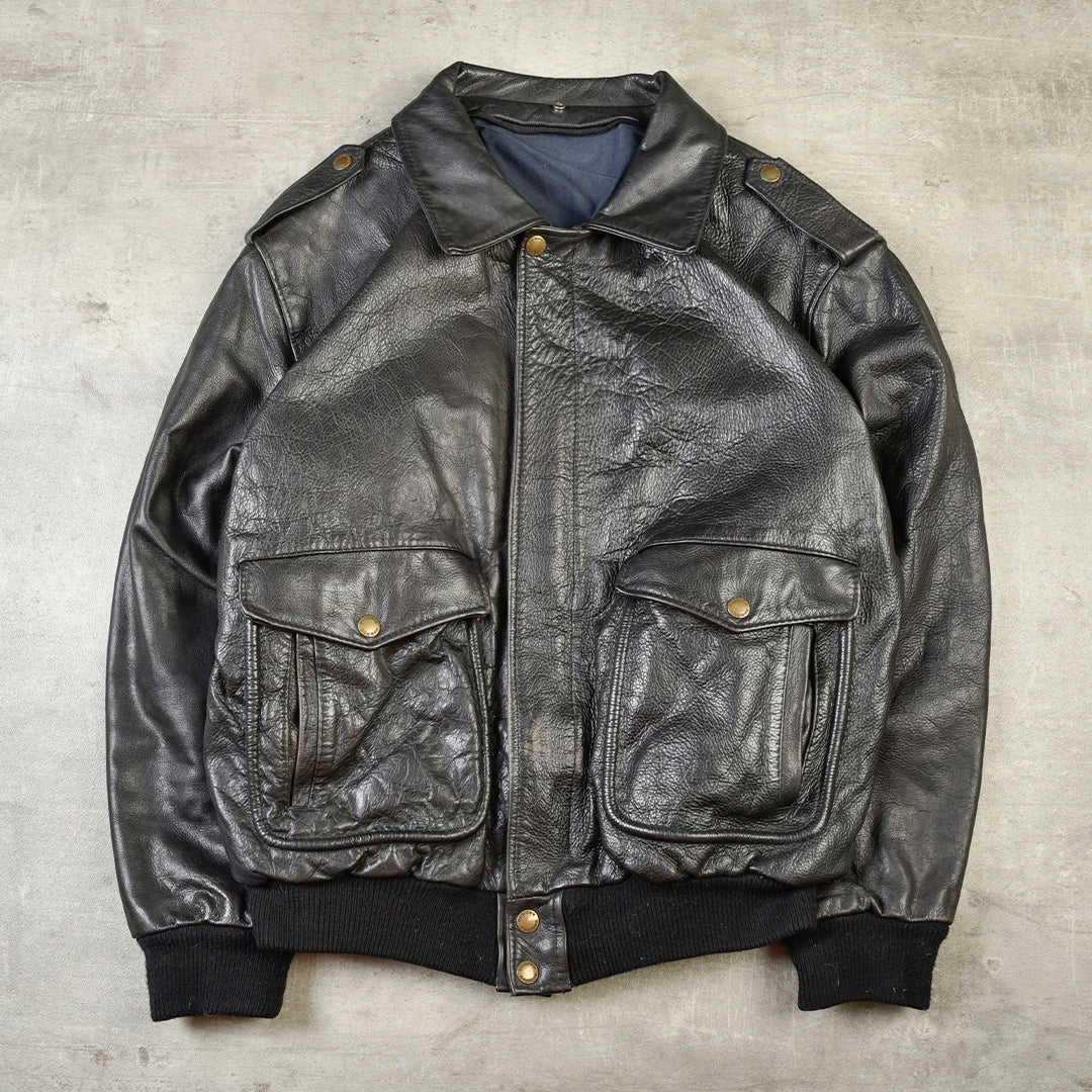 FLIGHT LEATHER BOMBER JACKET BLACK - L/XL